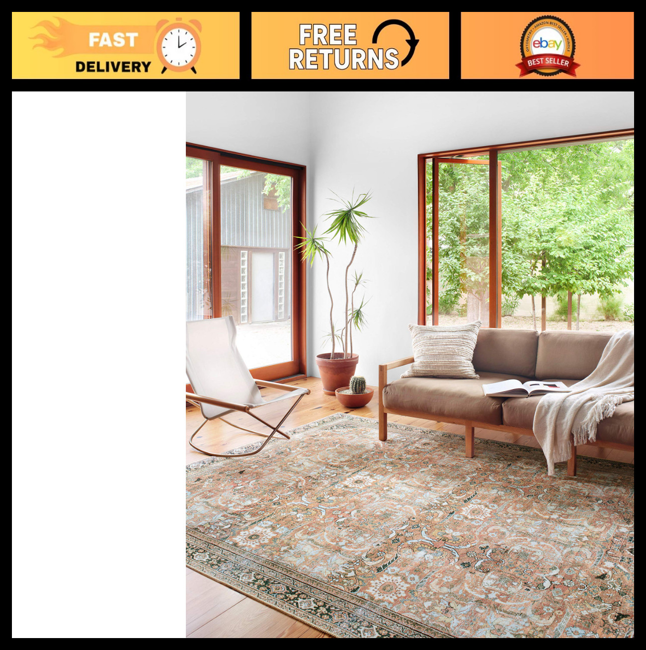 Vintage-Inspired Auburn Multi Runner Rug 2’6″ x 7’6″ – Soft, Durable, Low Pile,