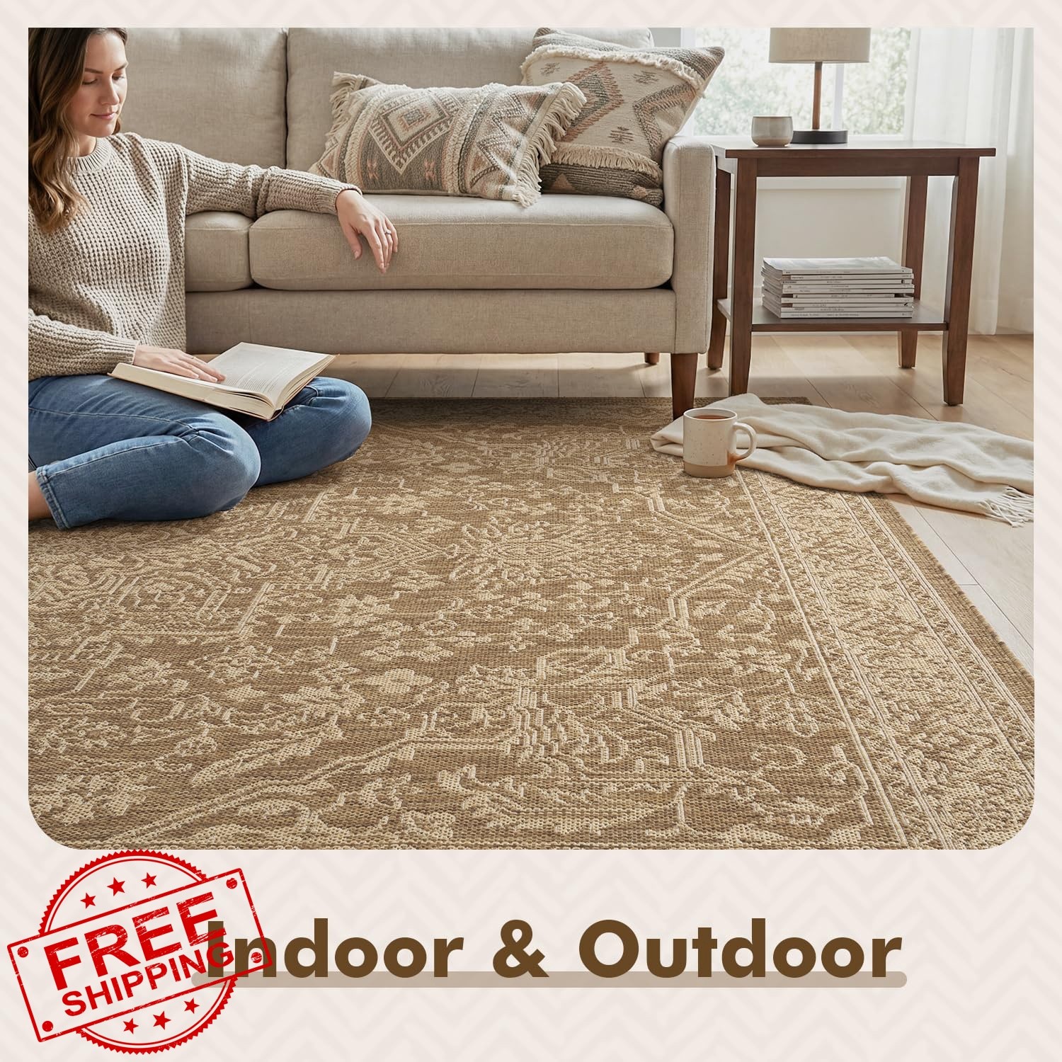 MontVoo Brown Beige 6×9 FT Patio Rug