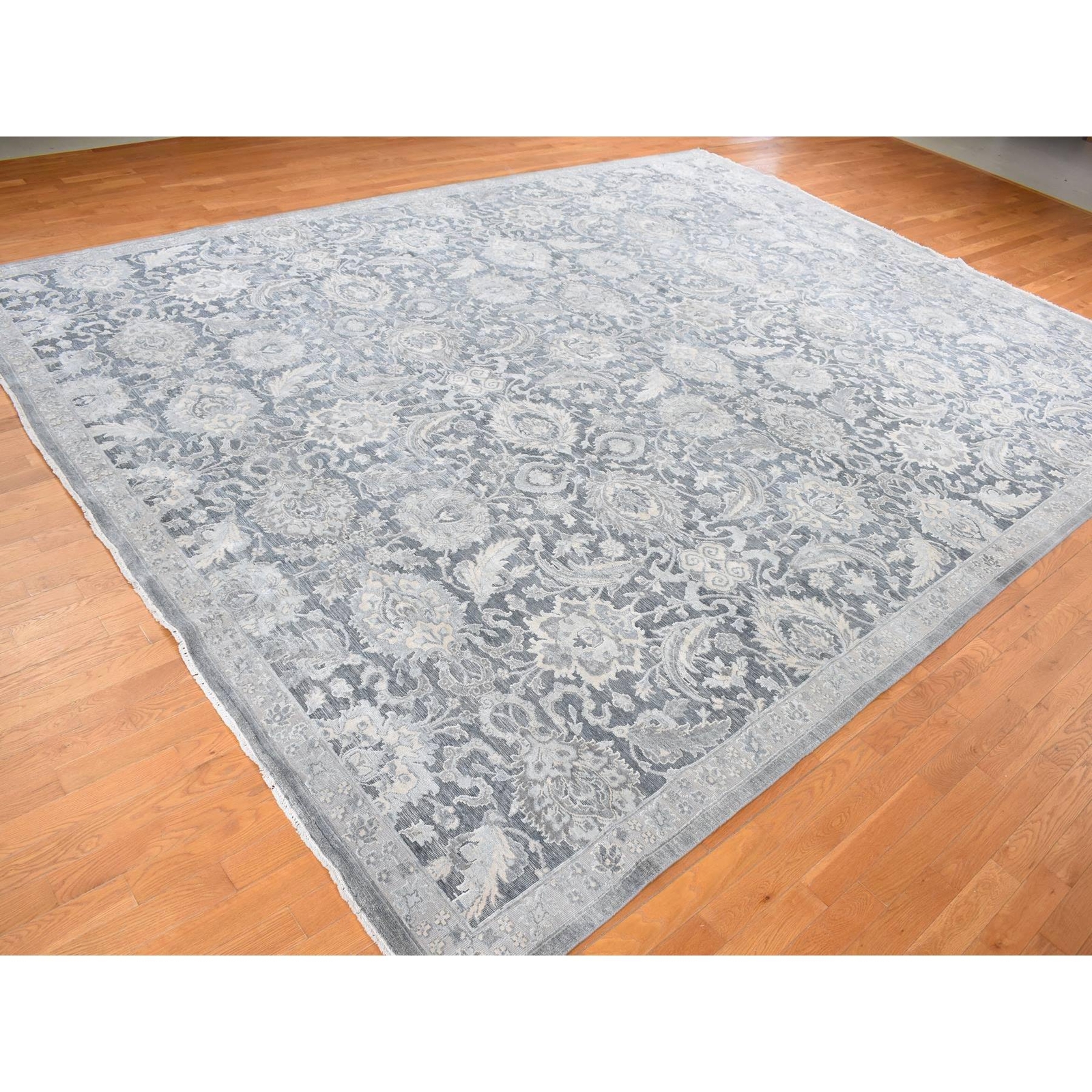 12’x15’8″ Gray Hand Knotted Oushak Influence Silk with Wool Oversized Rug R87953