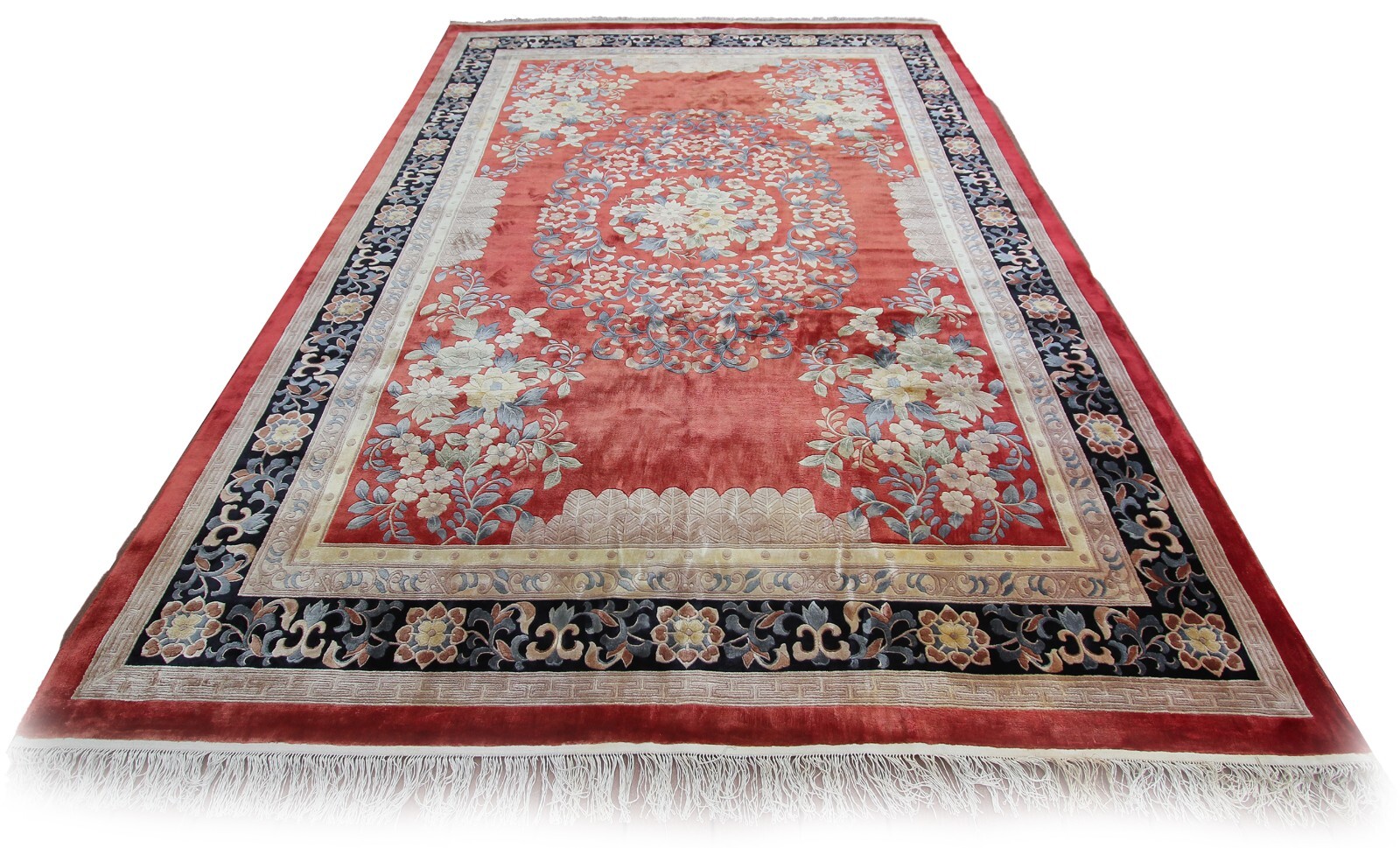 8×11 Rare Vintage Art Deco Chinese Handmade Silk Area Rug Art Nouveau Pink