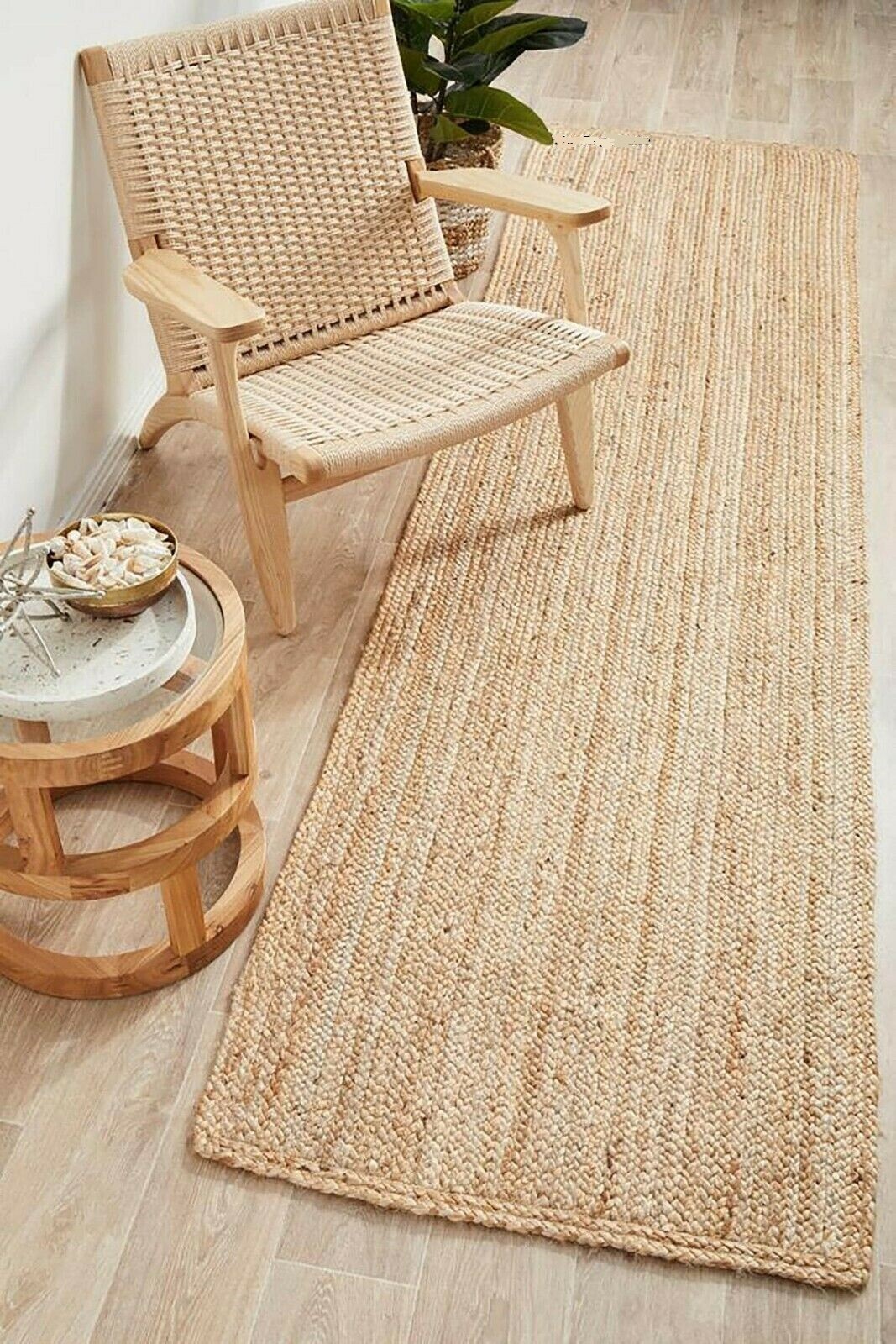 Rug Jute Natural Rectangle 100%Handmade Braided Reversible Decor Look Rustic Rug