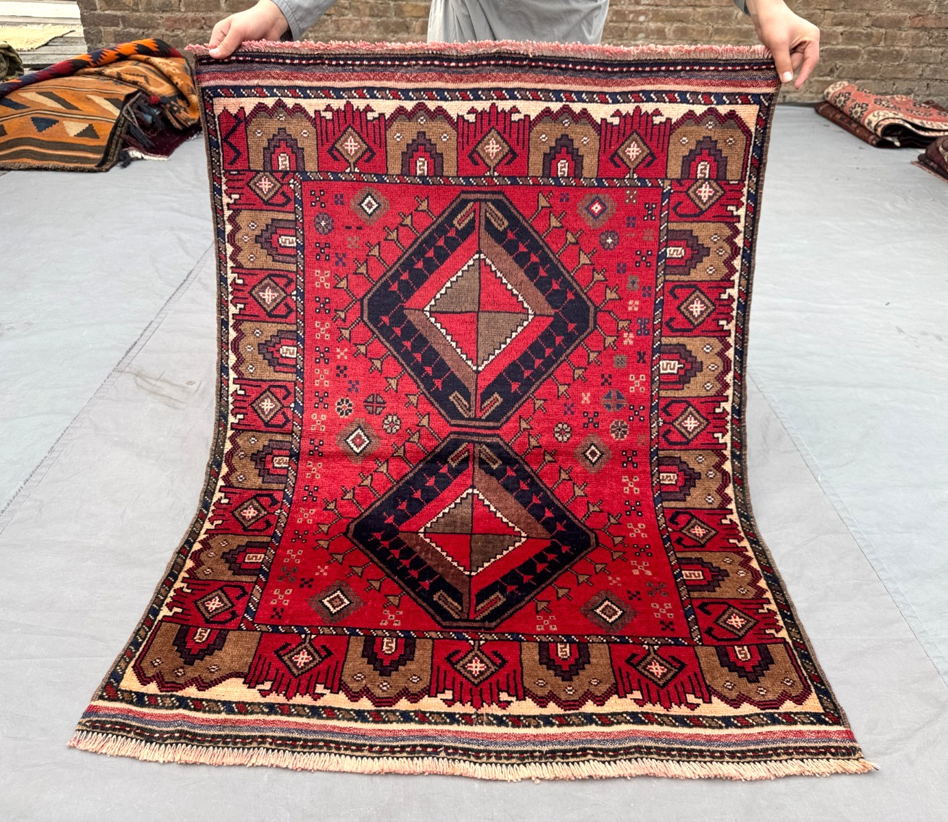 3’2 x 4’2 Ft Classic Afghan Baluchi Tribal Medallion Rug – Vintage Red Geometric