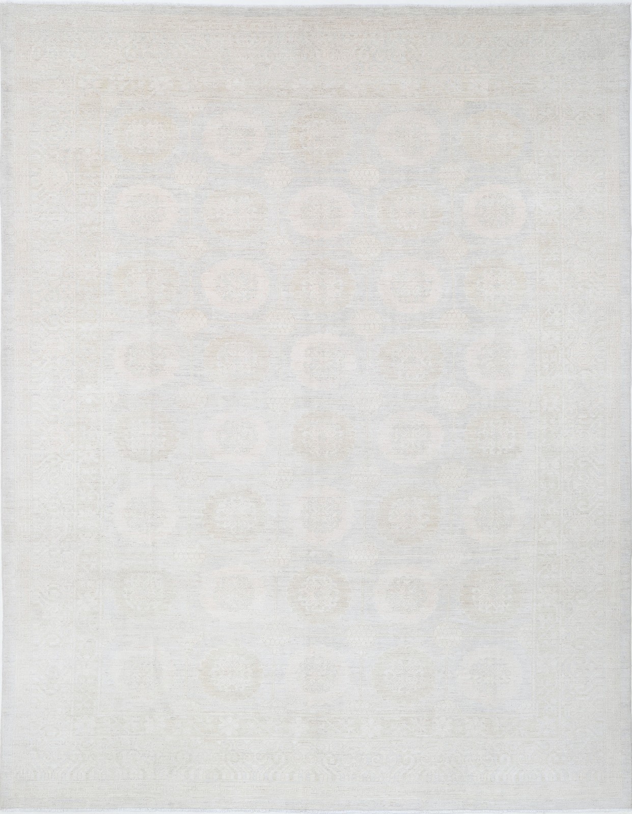10×13.3 ft Handknotted Oushak Large Wool Area Rug, Beige Medallion Carpet