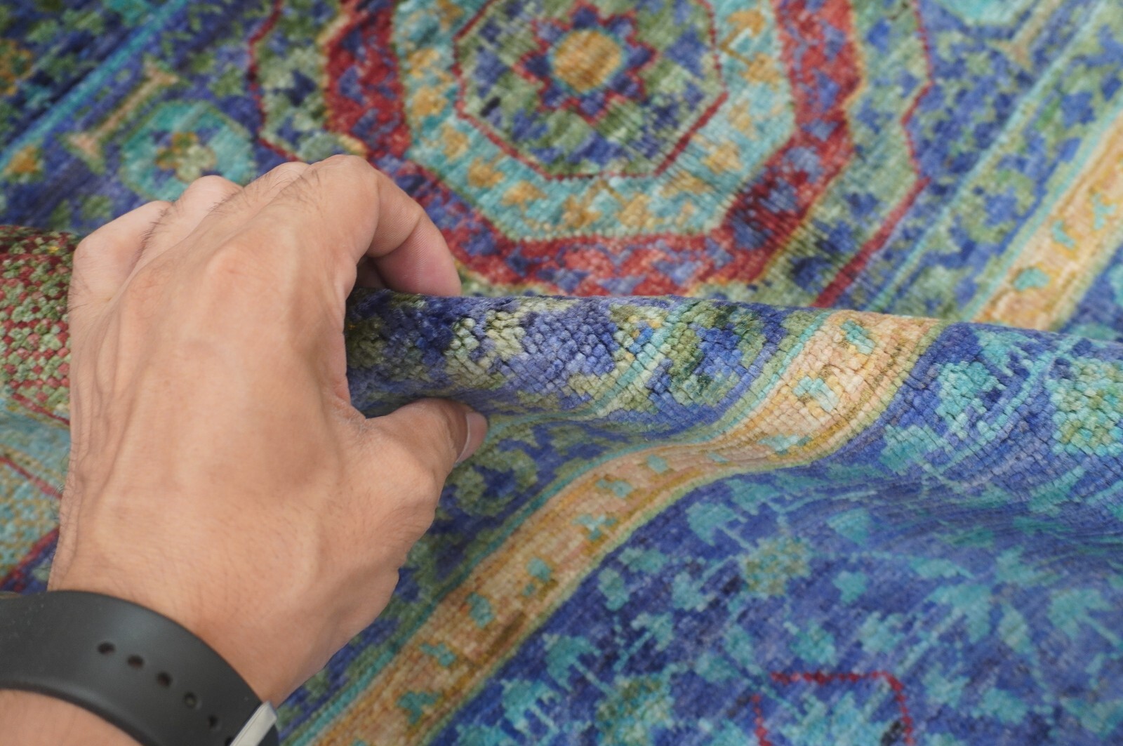 4’4″ x 6’5″ Blue Mamluk Afghan Hand Knotted Medallion Area Rug