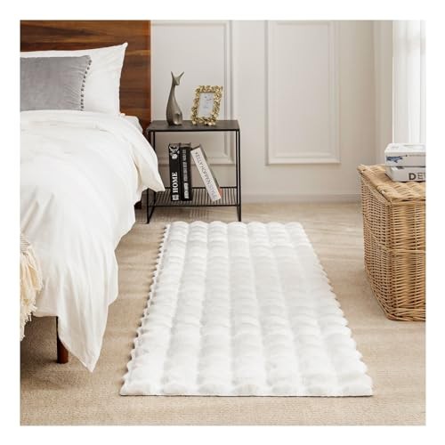 Ashler Faux Rabbit Fur Rug 2×6 FT Fluffy Soft Runner Area Rugs, 2 X 6 ft White