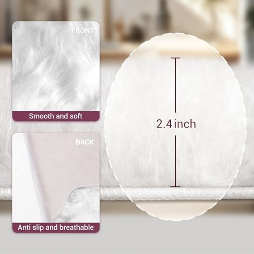 Ultra Soft Faux Fur Rug, Fluffy Shaggy 2 x 3 Ft Sheepskin Fur, White Plush