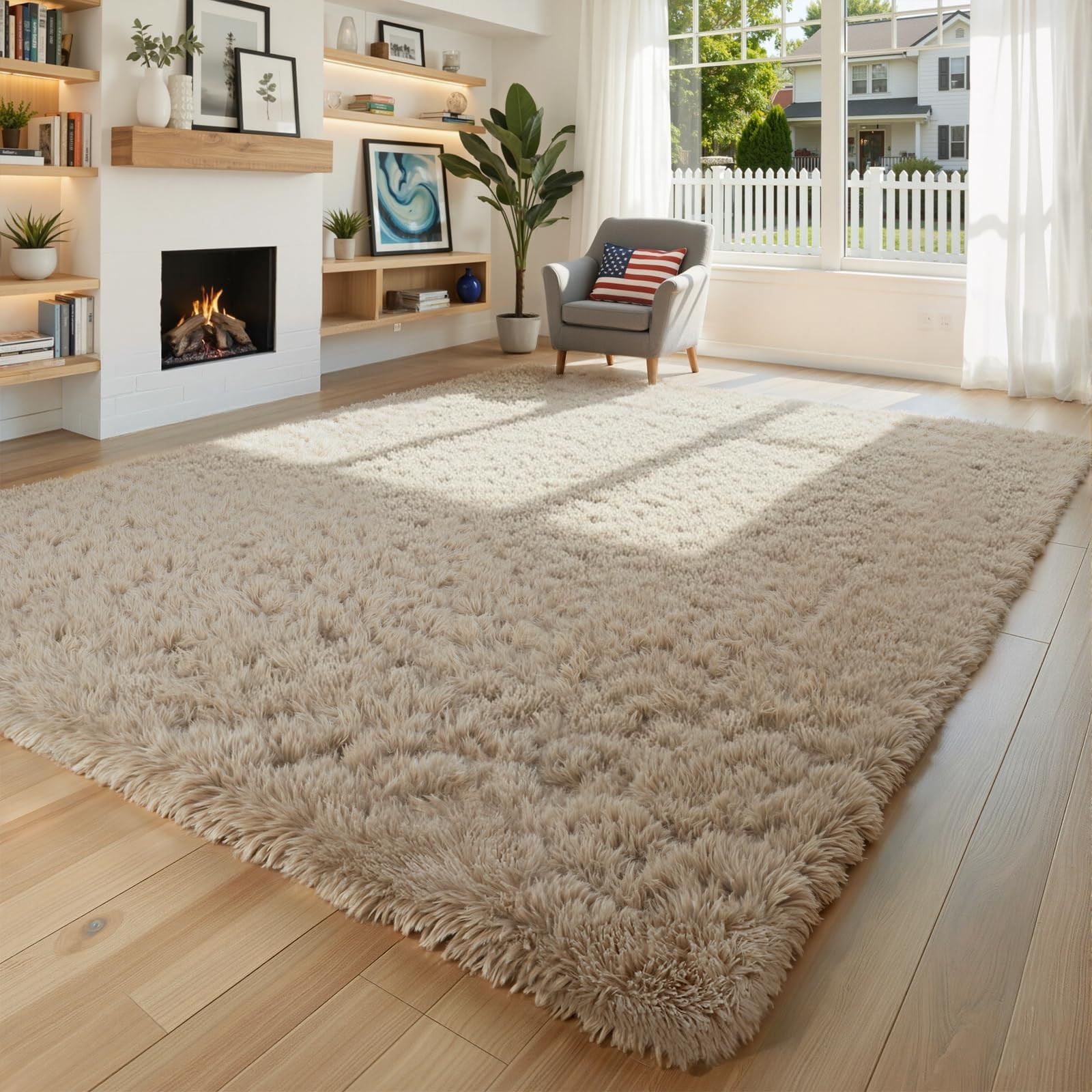 Fluffy Rug Shaggy Area Rug, Beige 8×10 Area Rugs for Living Room, Large Shag