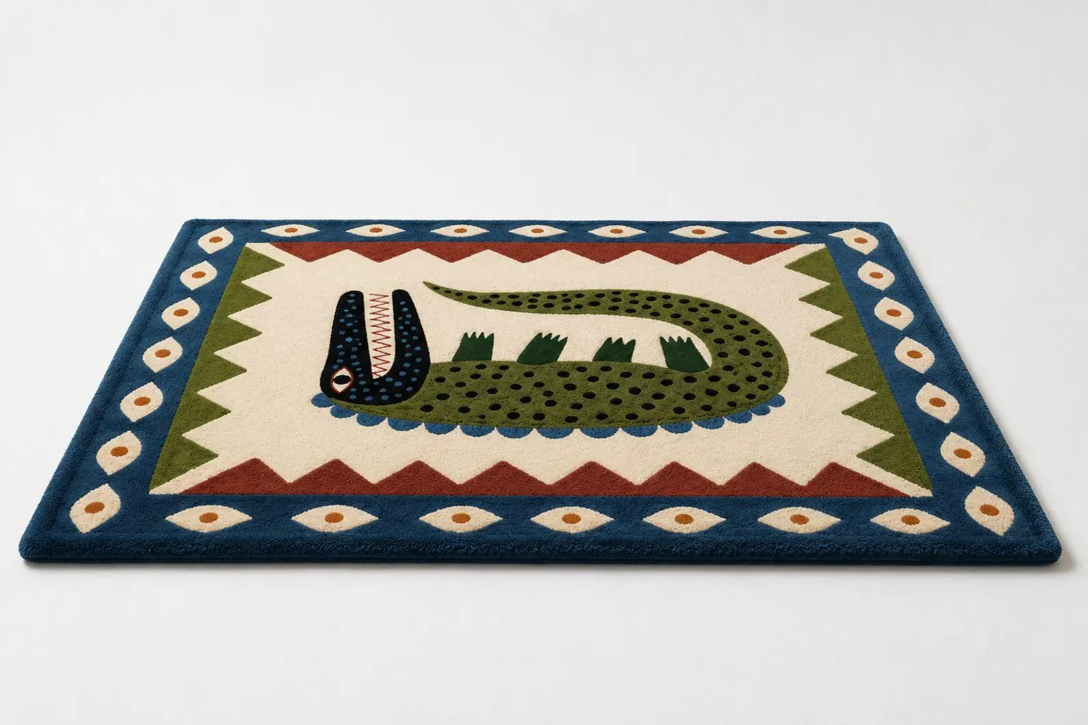 Hand Tufted Wool Crocodile Rug Tribal Folk Art Animal Carpet Boho Area Rug Carpe