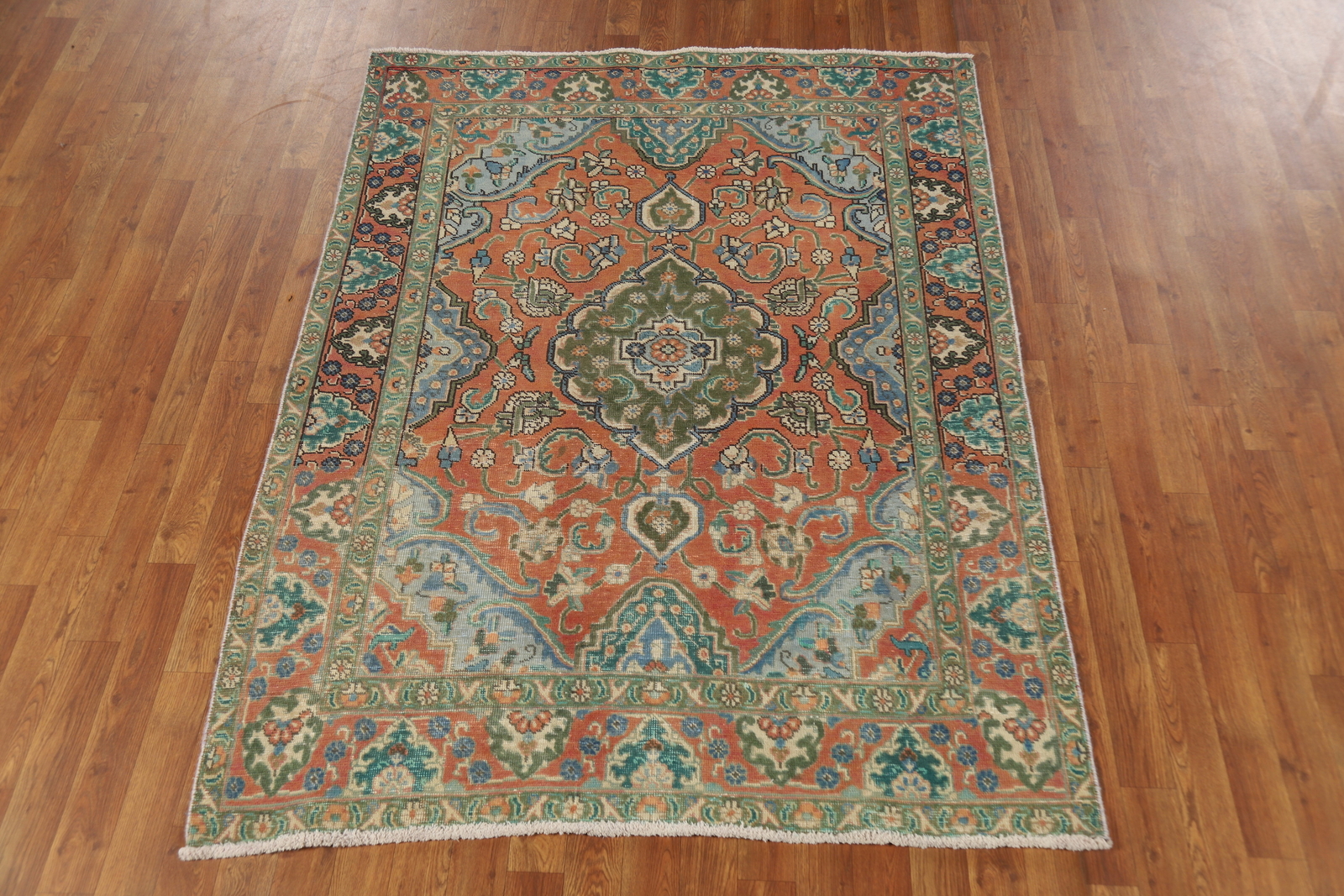 Traditional Rust/ Green Wool Hand-knotted Over-Dyed Vintage Rug 5×6 Carpet