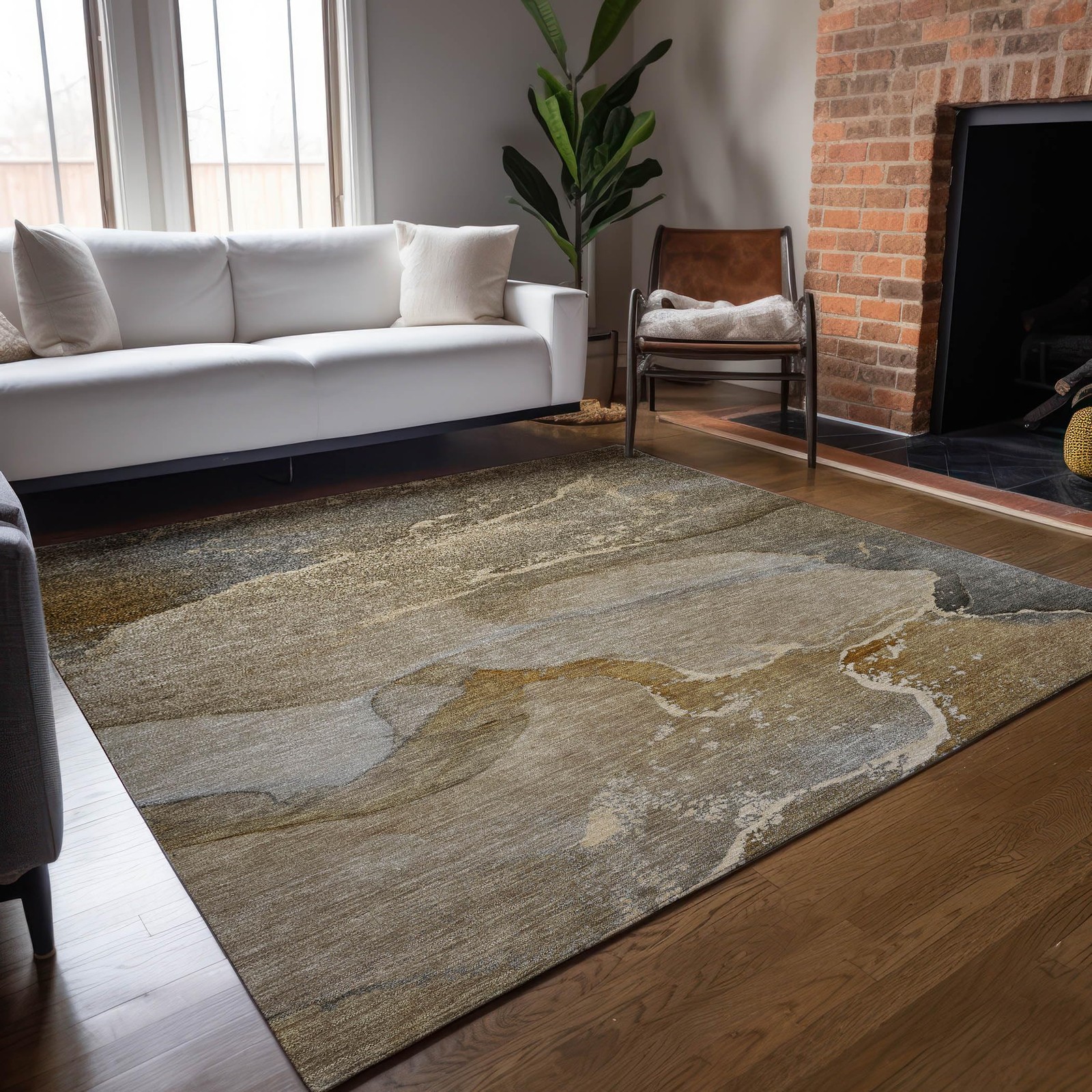 Chantille ACN517 Brown 3′ x 5 Indoor Outdoor Area Rug, Stain Resistant, Machi…
