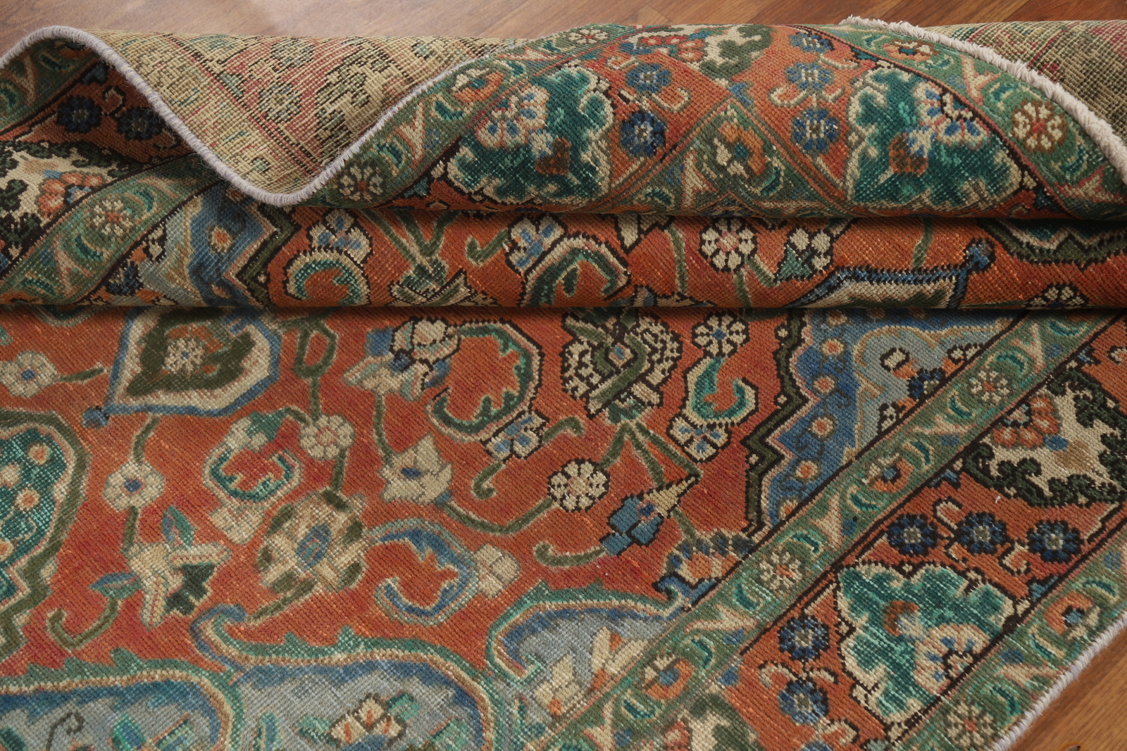 Traditional Rust/ Green Wool Hand-knotted Over-Dyed Vintage Rug 5×6 Carpet