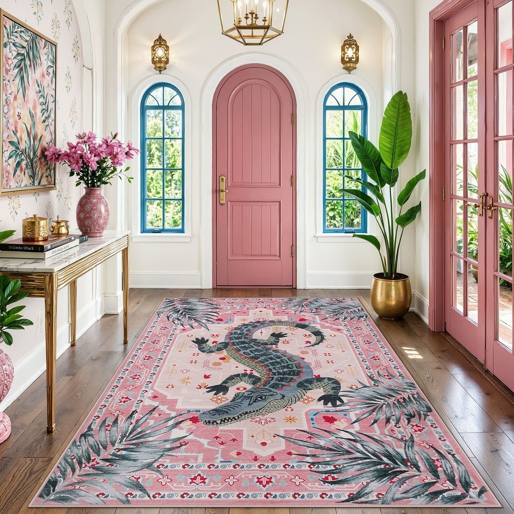 5X7 Washable Soft Area Rug,Boho Vintage Low Pile Non Slip Carpet for Living Room