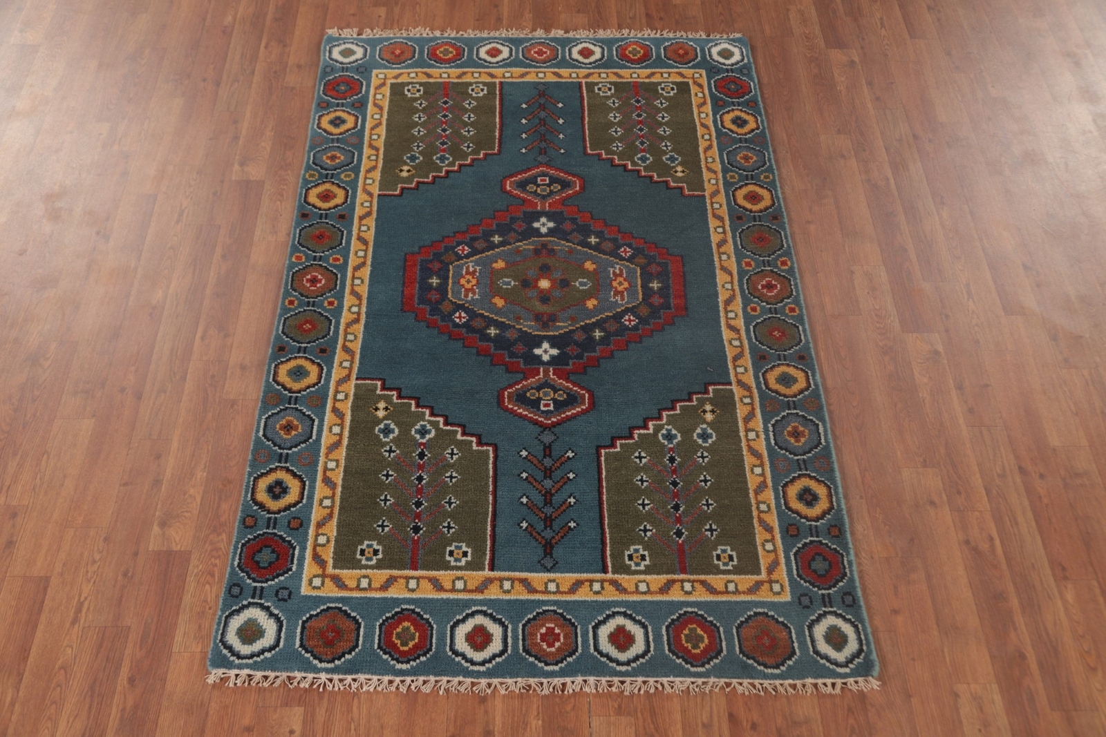 Vibrant Kazak Room Size Rug Handmade Tradition Geometric Patterns Wool 4×6 ft
