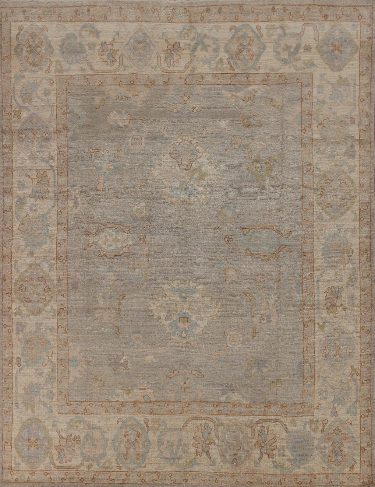 Vegetable Dye All-Over Patterned Oushak Wool Handmade Rug 8×10 ft Turkish Carpet