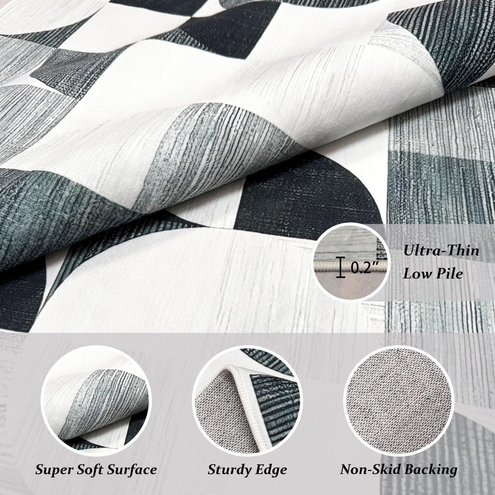 Gray Machine Washable Area Rugs Modern Geometric Soft Low Pile 4×6 Ft