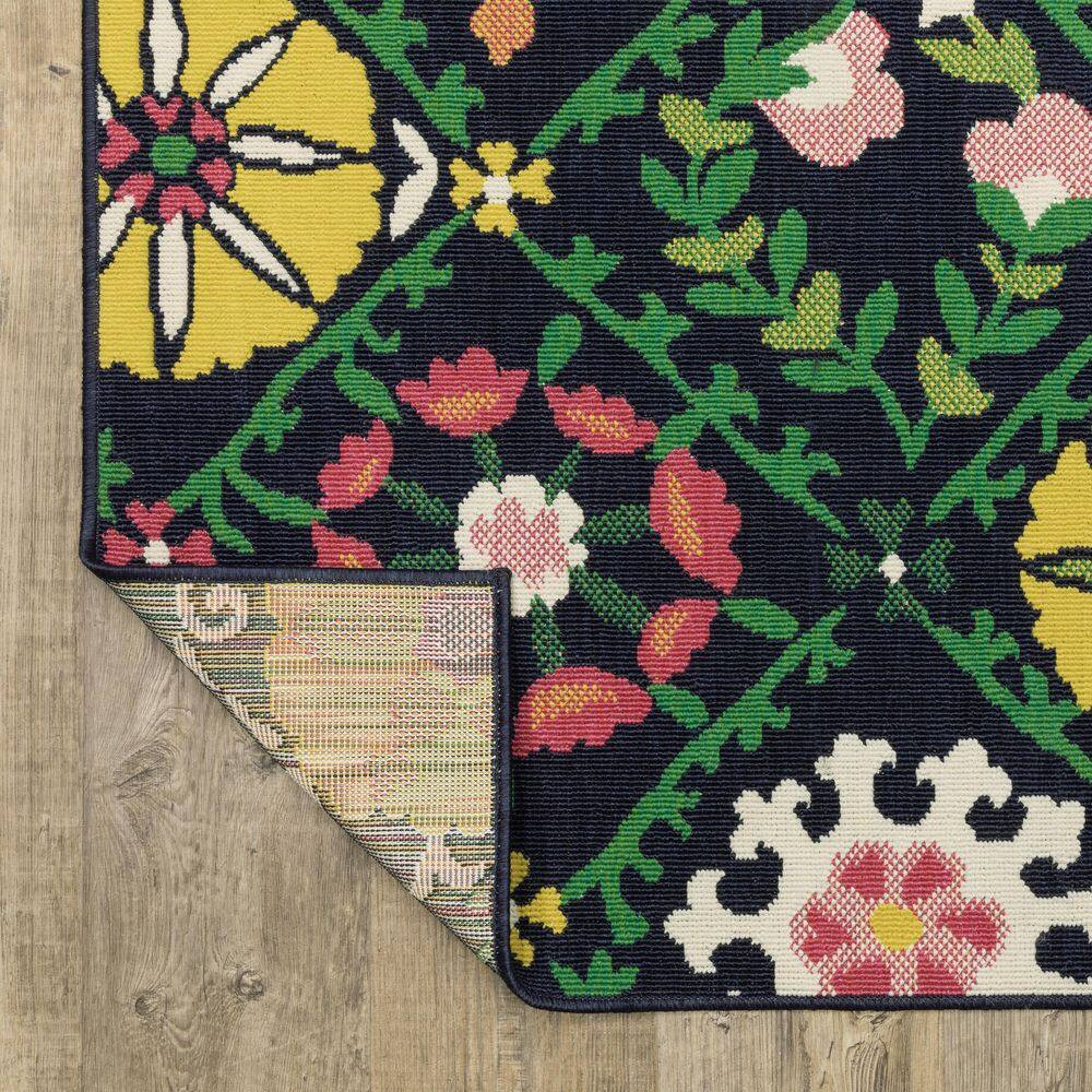 Hibiscus Navy/Multi 8 Ft. X 10 Ft. Textured Floral Lattice Polypropylene Indoor/
