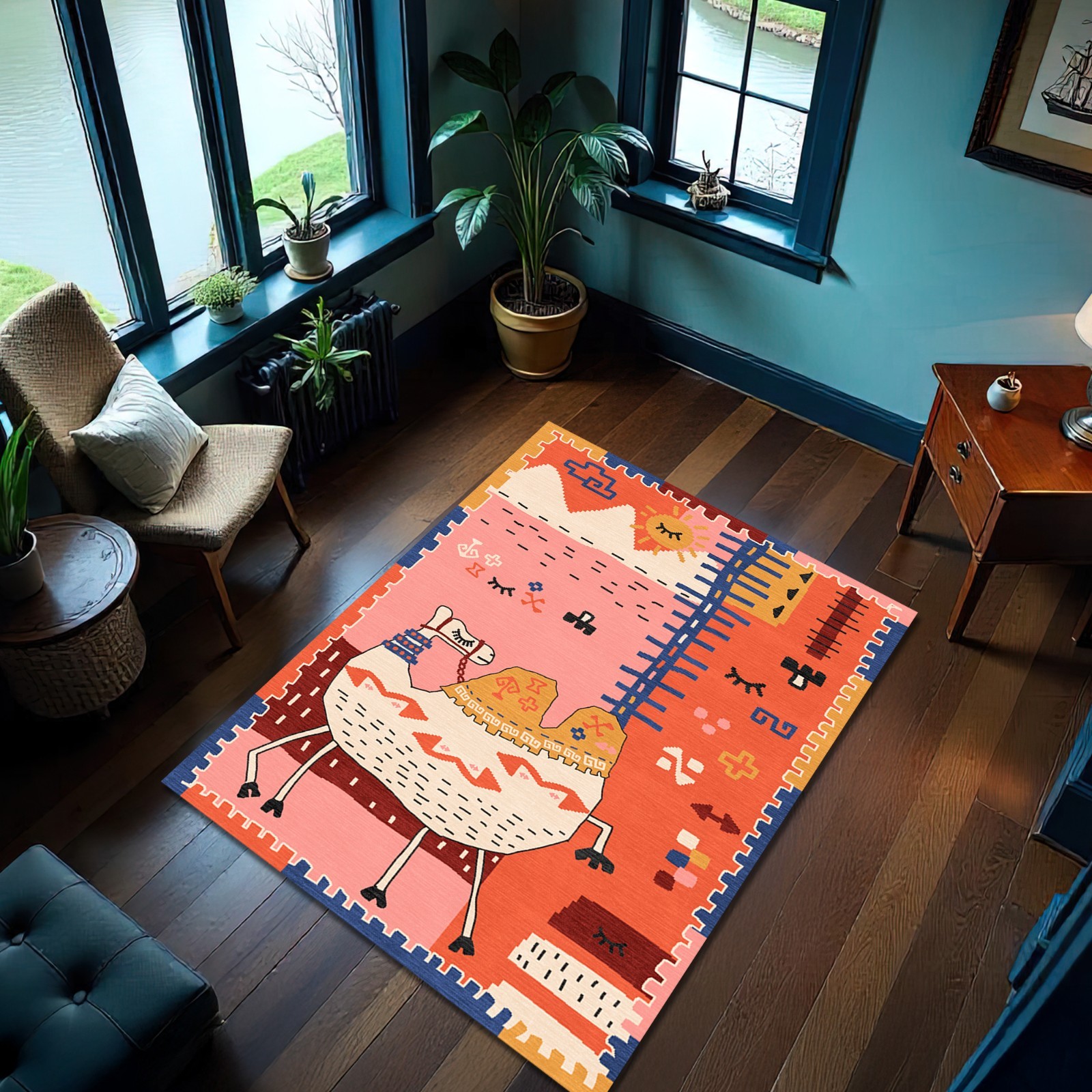 Orange Camel Rug Boho Kids Carpet Tribal Desert Home Decor Safari Jungle Mat