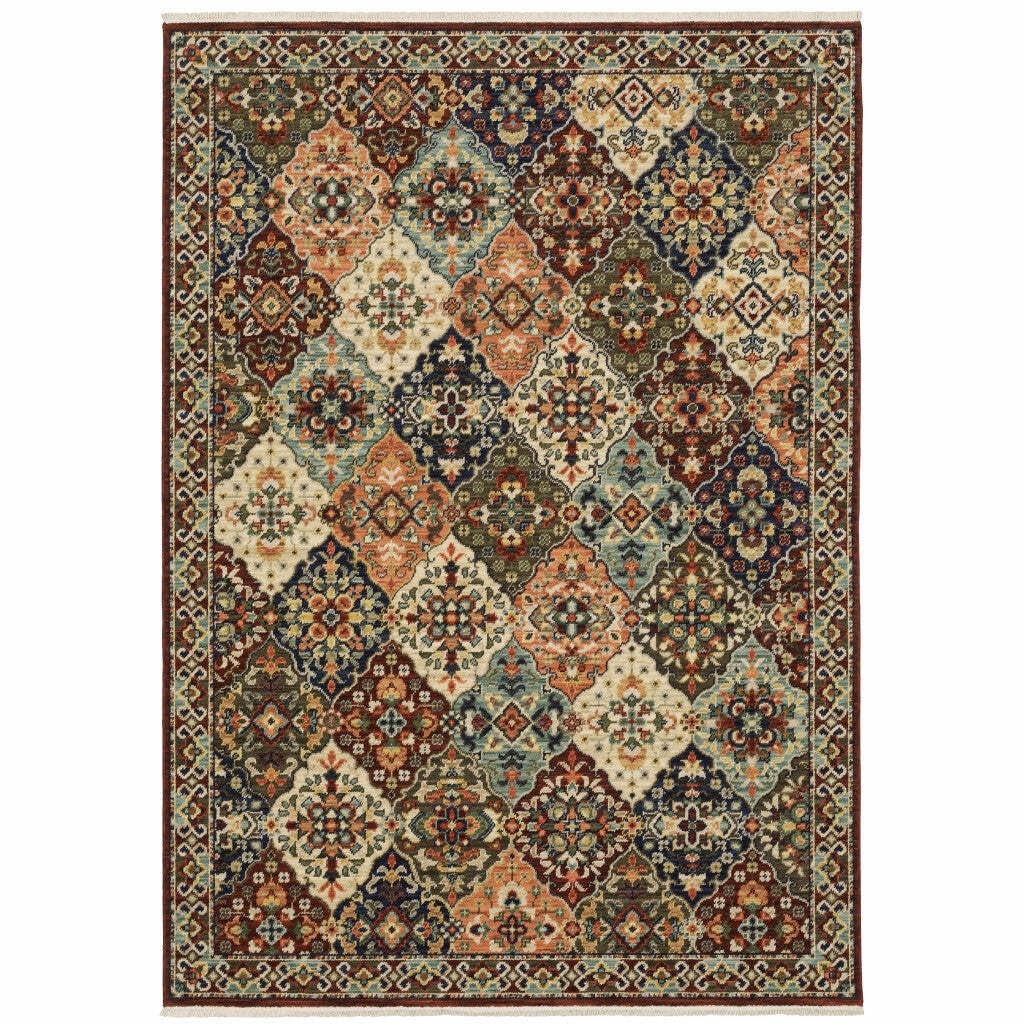 8′ X 11′ Red Rust Navy Light Blue Brown Orange Ivory And Gold Oriental Power