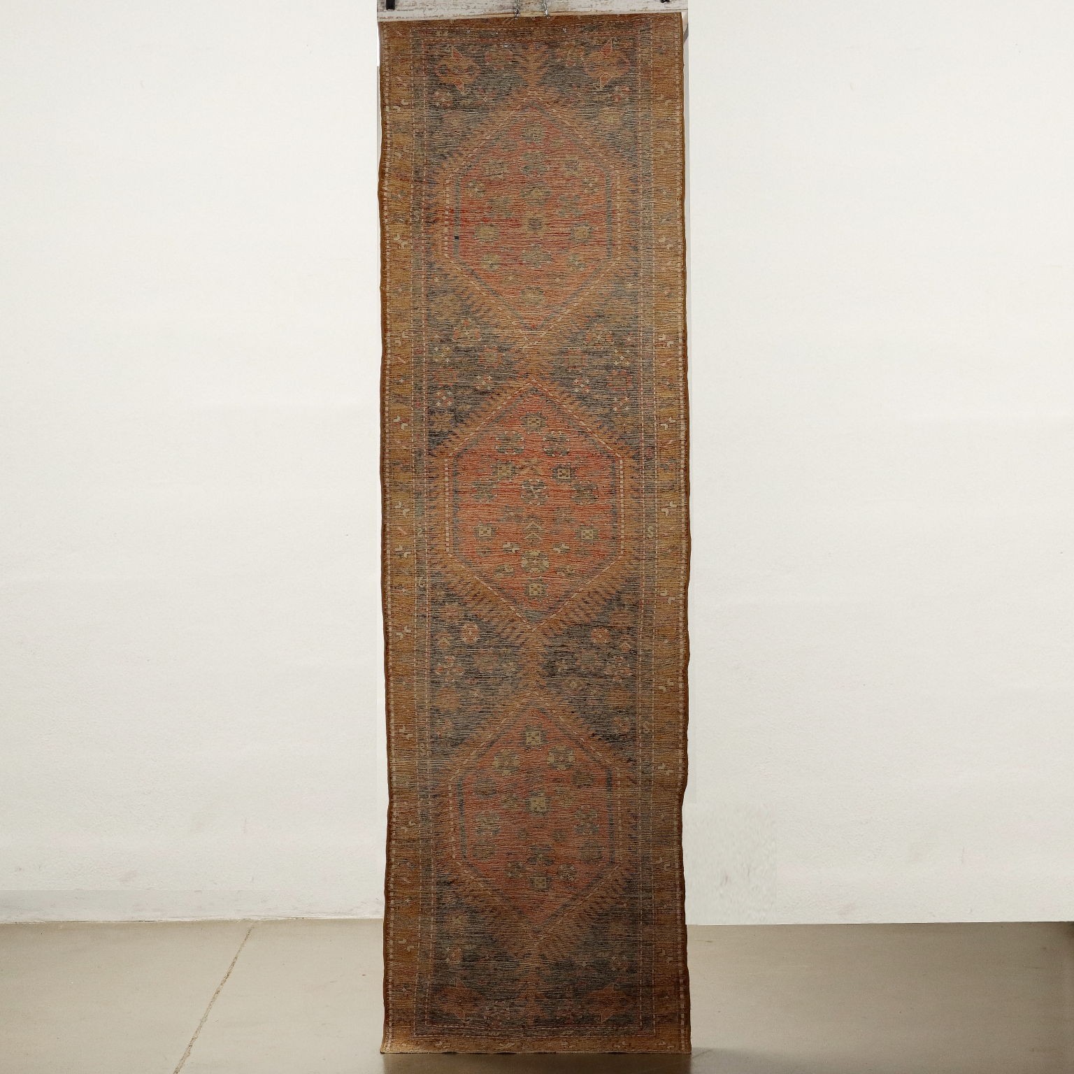 Antique Asian Carpet Cotton Wool Thin Knot 124 x 36 In