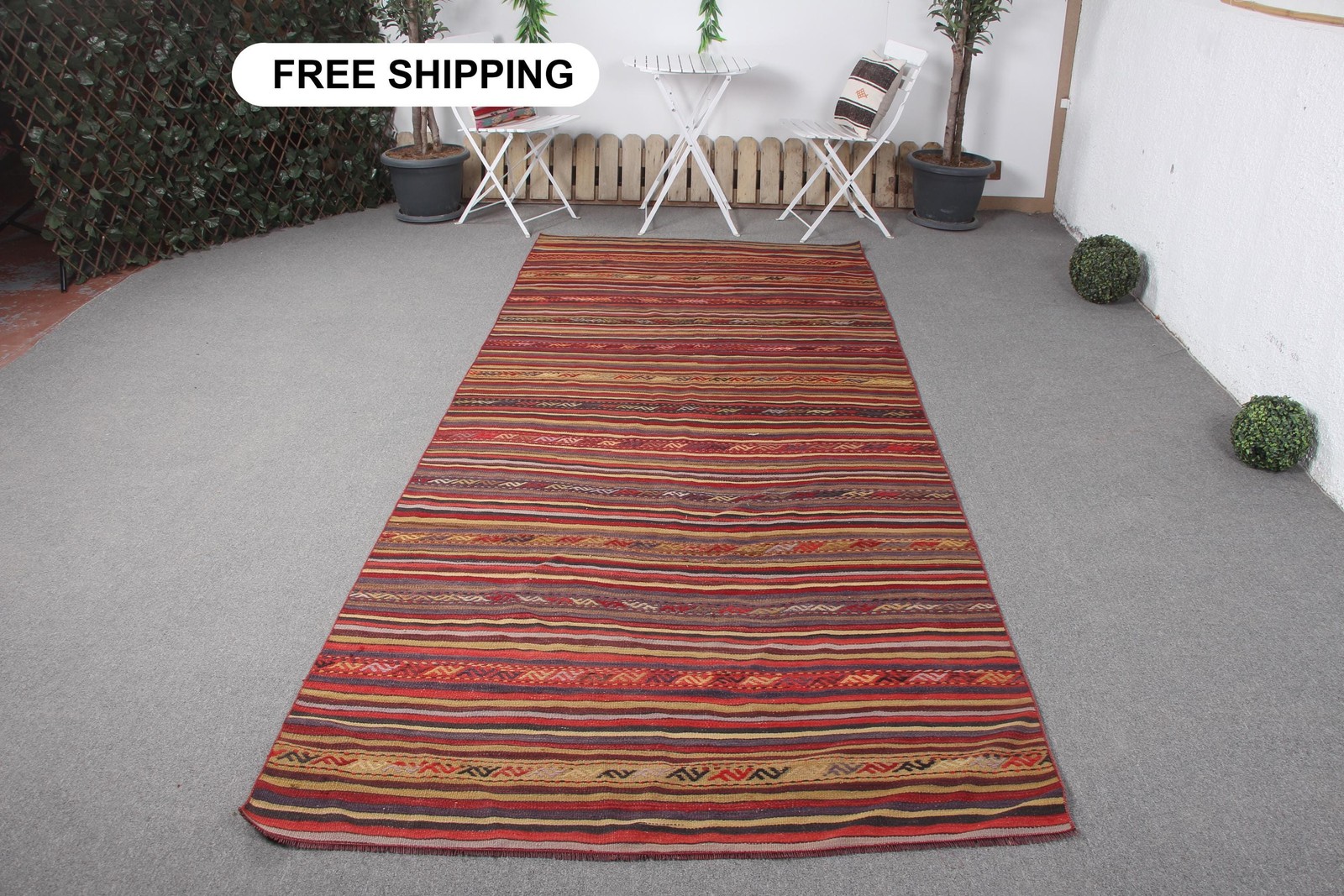 Turkish Rug, 4,6×11,2 ft Large Vintage Rug, Kilim Red Green Oriental Rug