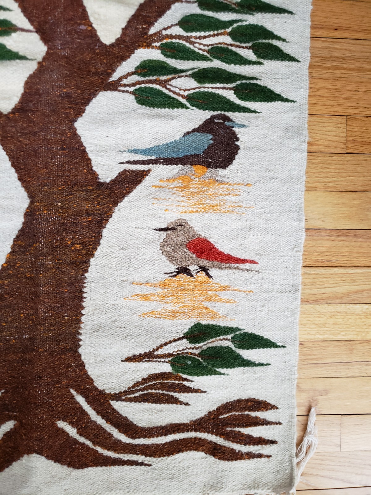 Hand Woven Kilim Rug Tapestry 48×30″ Tree of Life with Birds