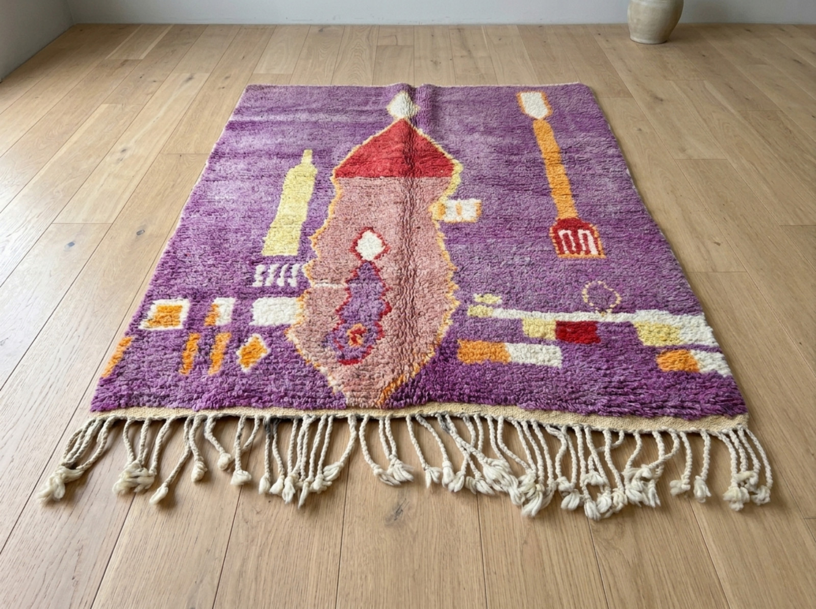 Handwoven Moroccan Beni Ourain Wool Rug Purple Shaggy Berber Carpet Custom Size
