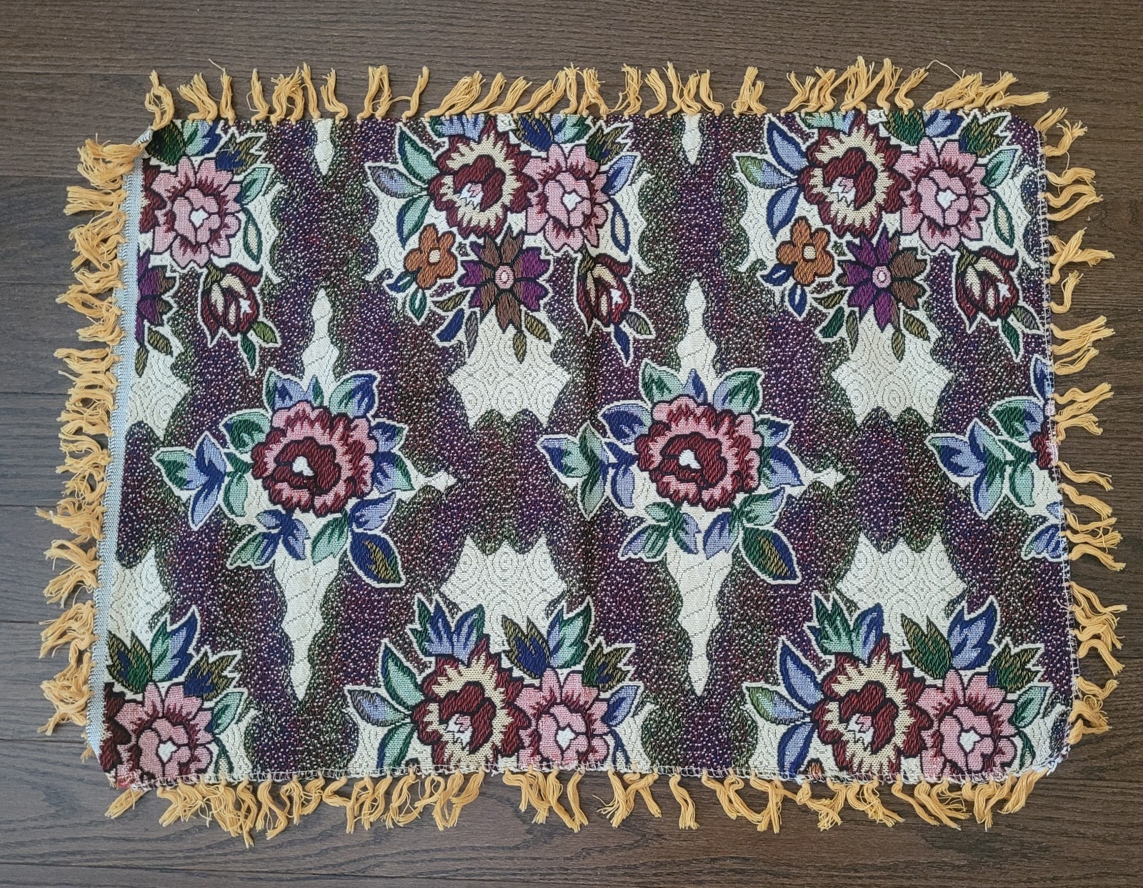Tapestry Style Floor Mat with Fringe – Multicolor – Floral Pattern – 22″ x 30″