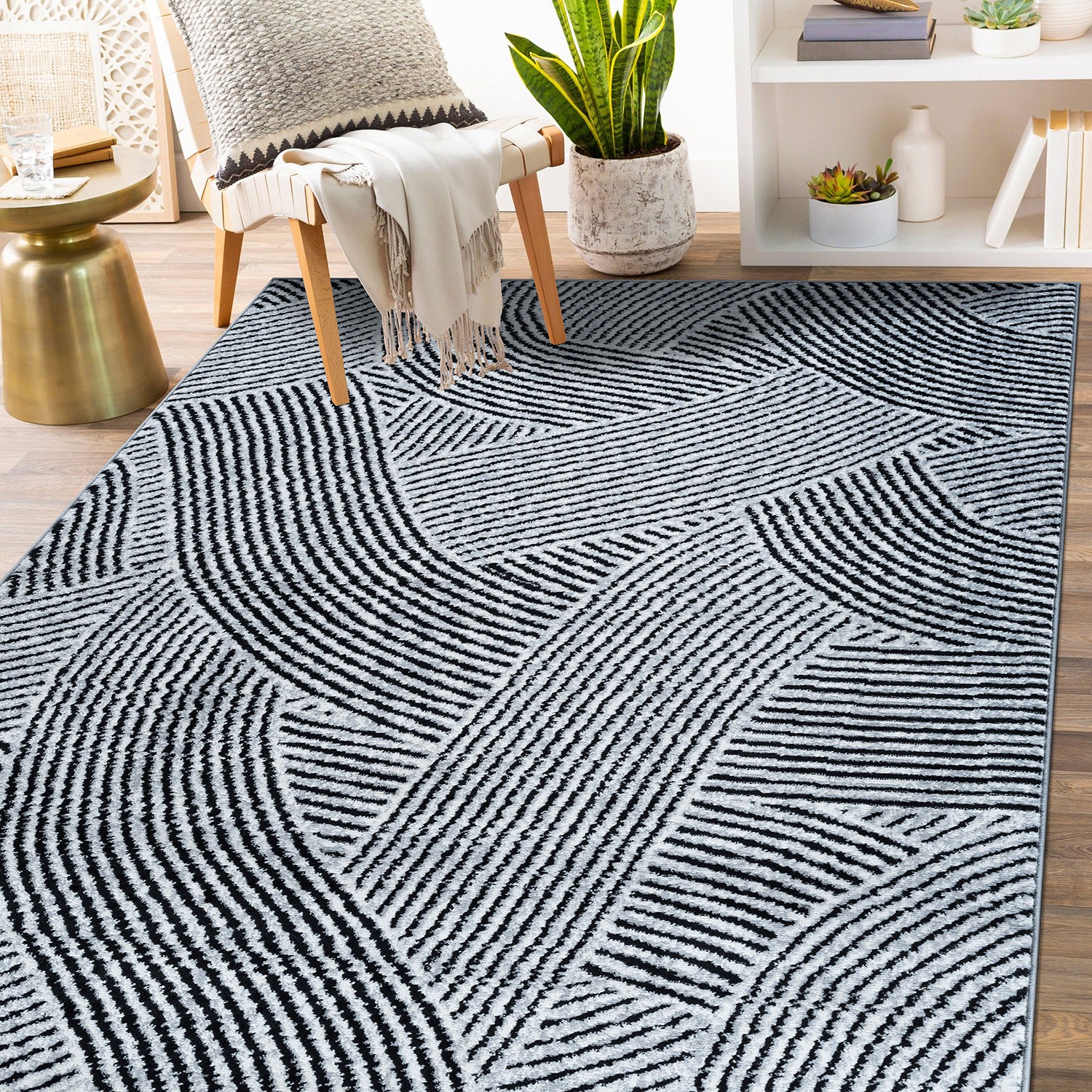 Rugshop Area Rugs for Living Room Bohemian Stripe Waves Rugs Bedroom Carpet 5×7