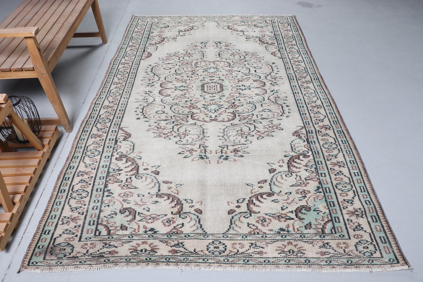 5,3×8,8 ft Rug, Turkish Vintage Large Rug, White Rug Wool Rug