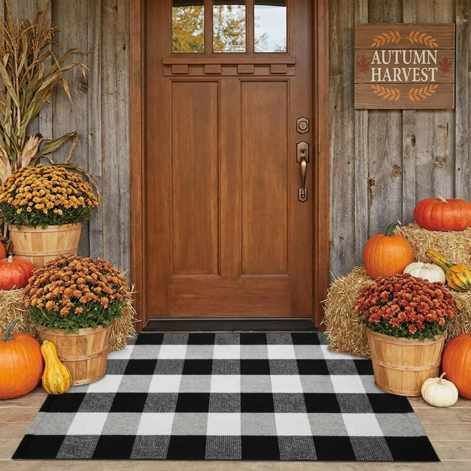 Buffalo Plaid Outdoor Rug 27.5×43 Black and White Front Door Mat, Layering Ru…