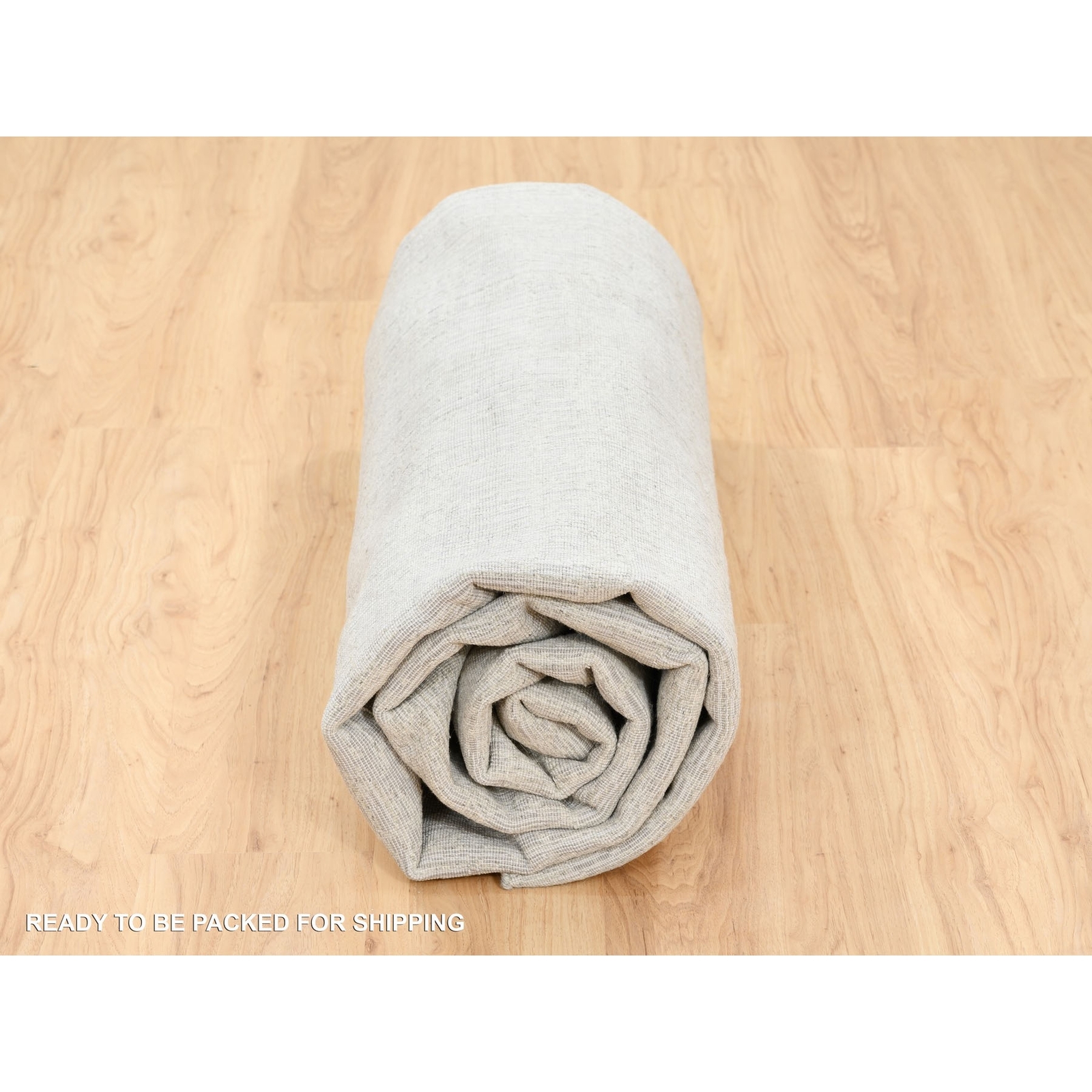 8’10″x8’10” Gray Fine Jacquard Wool and Silk Hand Loomed Round Rug R62864