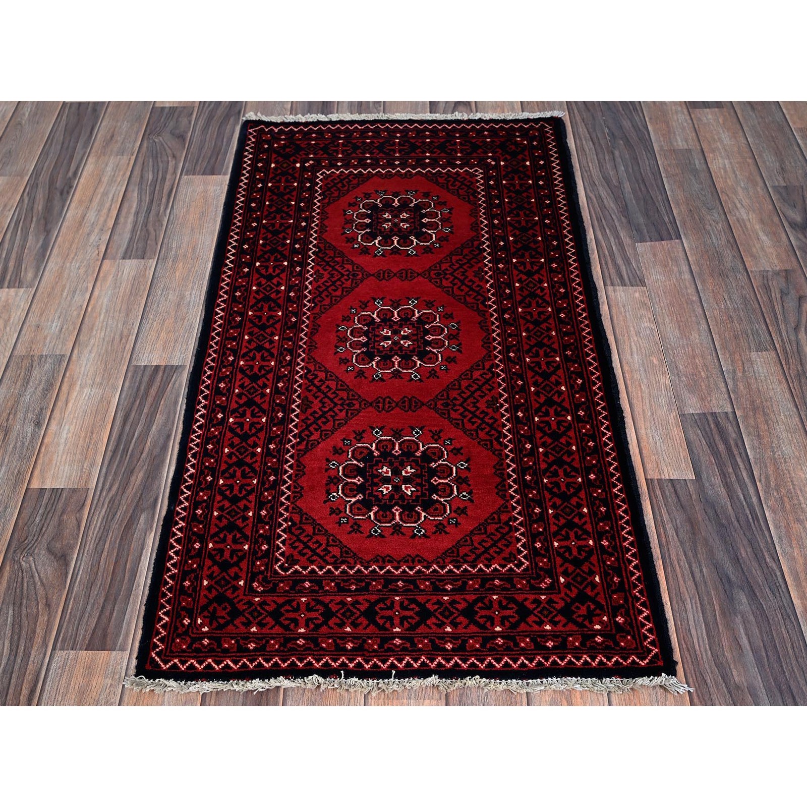 2’2″x3’10” Red Afghan Khamyab Flower Motifs Hand Knotted Soft Wool Mat Rug R718