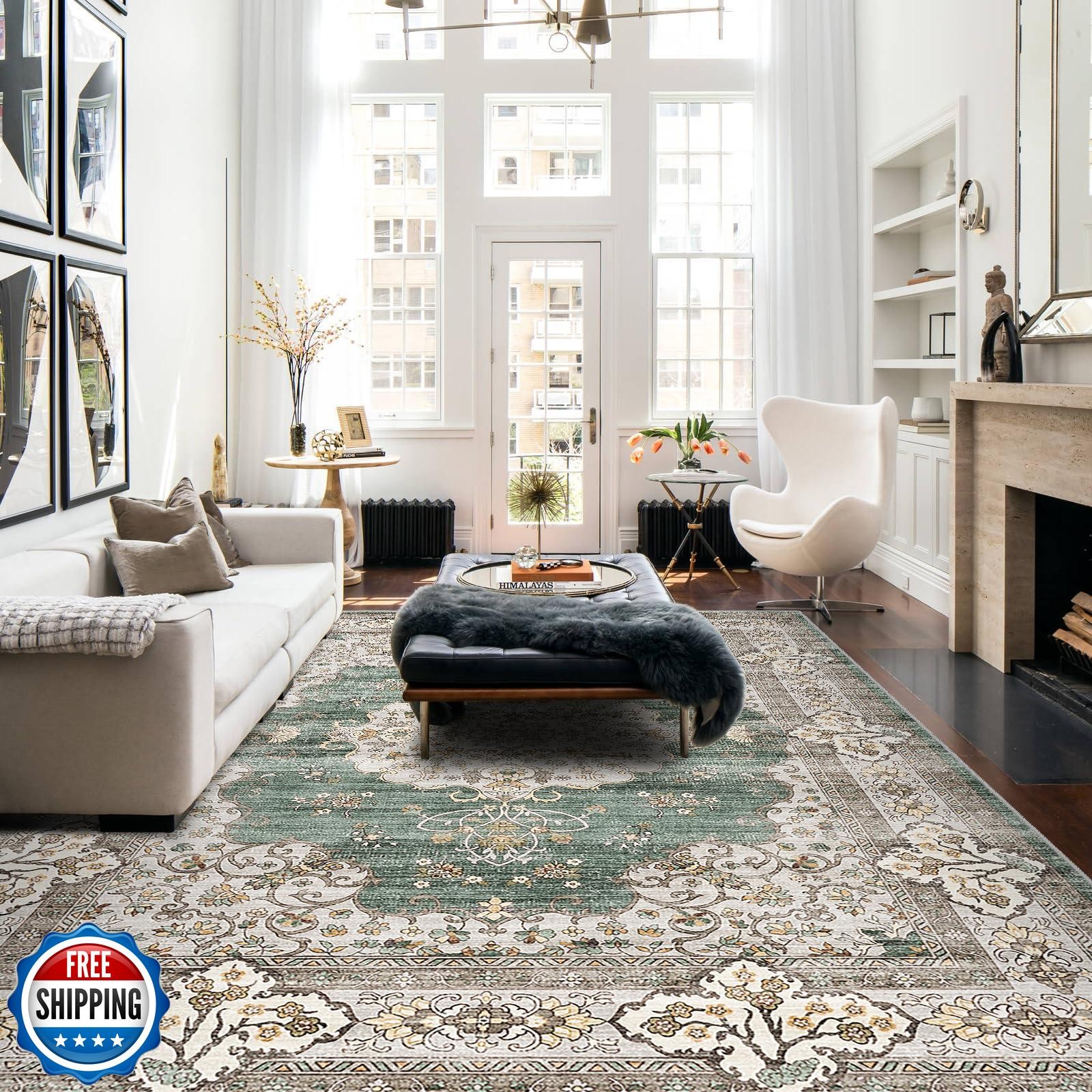 Ksrau Washable 10×14 Area Rug – Large Rug for Living Room Stain Resistant Low