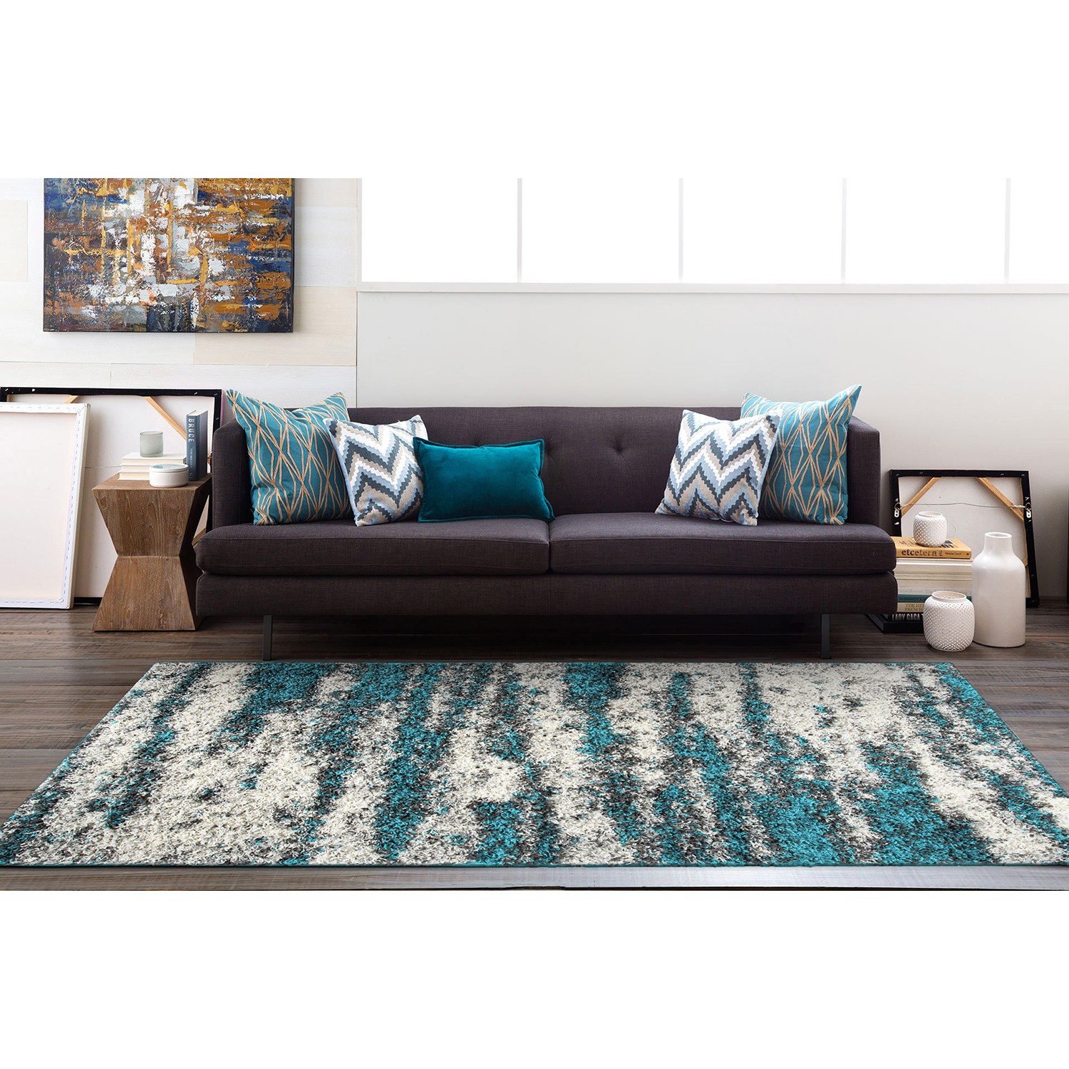 Rugshop Area Rug Modern Abstract Design Plush Shag Rugs Turquoise Rug 5×7 Carpet