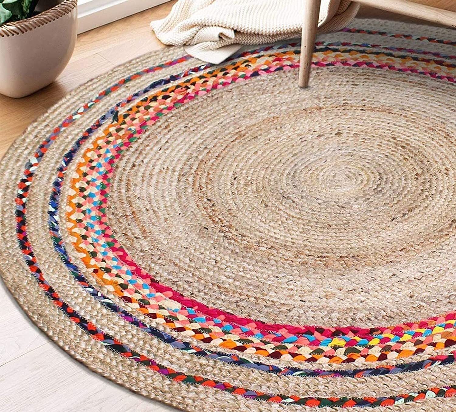 Rug 100% Natural Jute & cotton Braided Style Carpet Modern Rustic Look Area Rug