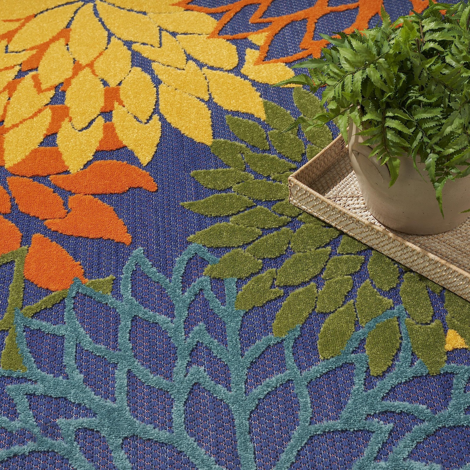 Aloha Indooroutdoor Navy Multicolor 5’3″ X 7’5″ Area Rug Easy Cleaning Non Shedd