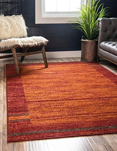 Modern Abstract Area Rug 5×8 ft – Autumn Casual Design, Terracotta/Burgundy Bord