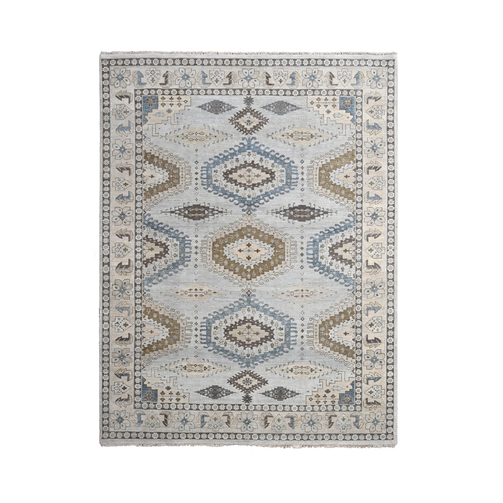 9’1″x12′ Gray Farsian Village Geometric Medallions Wool Hand Knotted Rug R84760