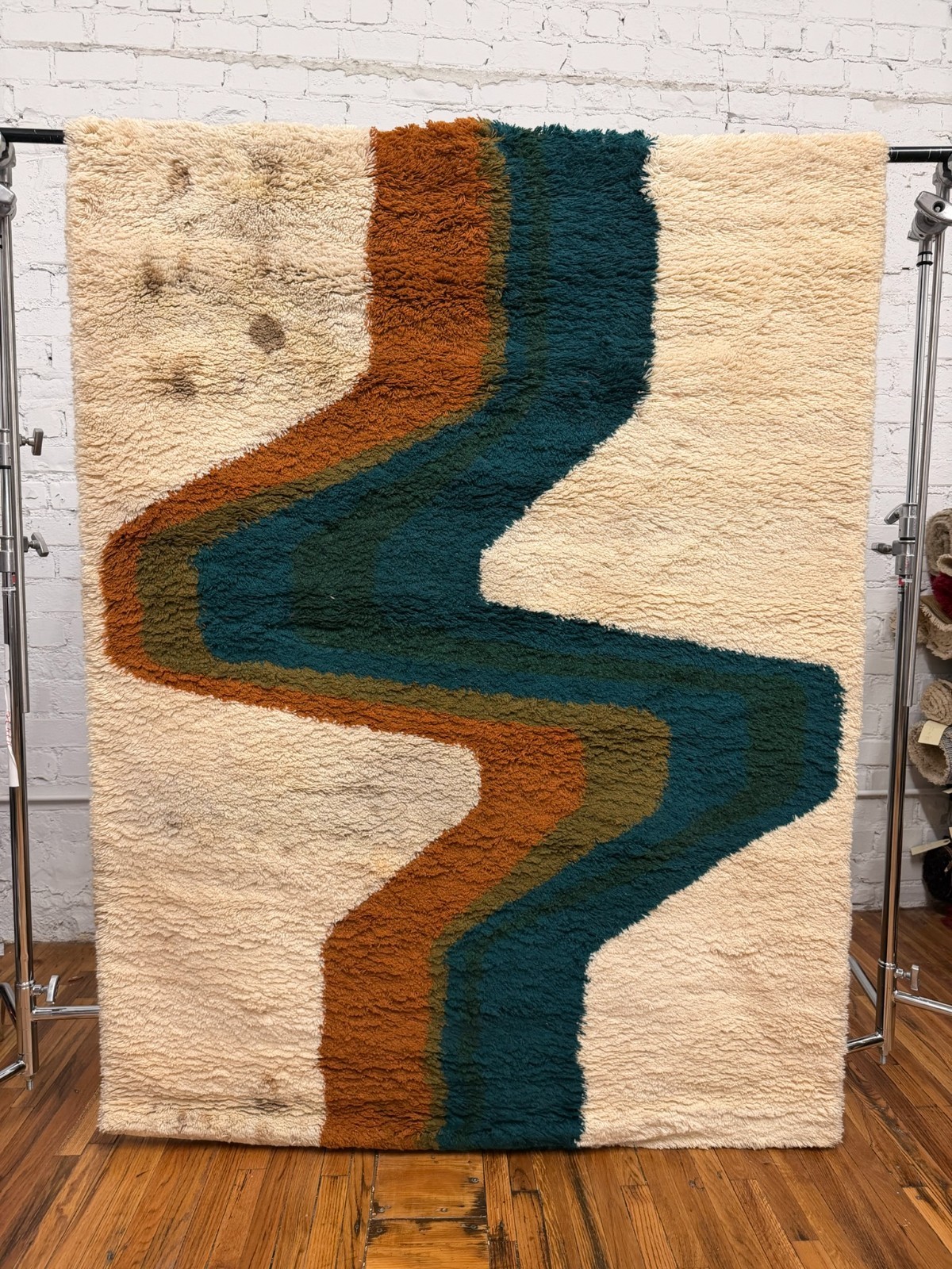 60s Hojer Eksport Wilton Lightning UNUSED Danish Rya Rug Modern Mid Century Wool