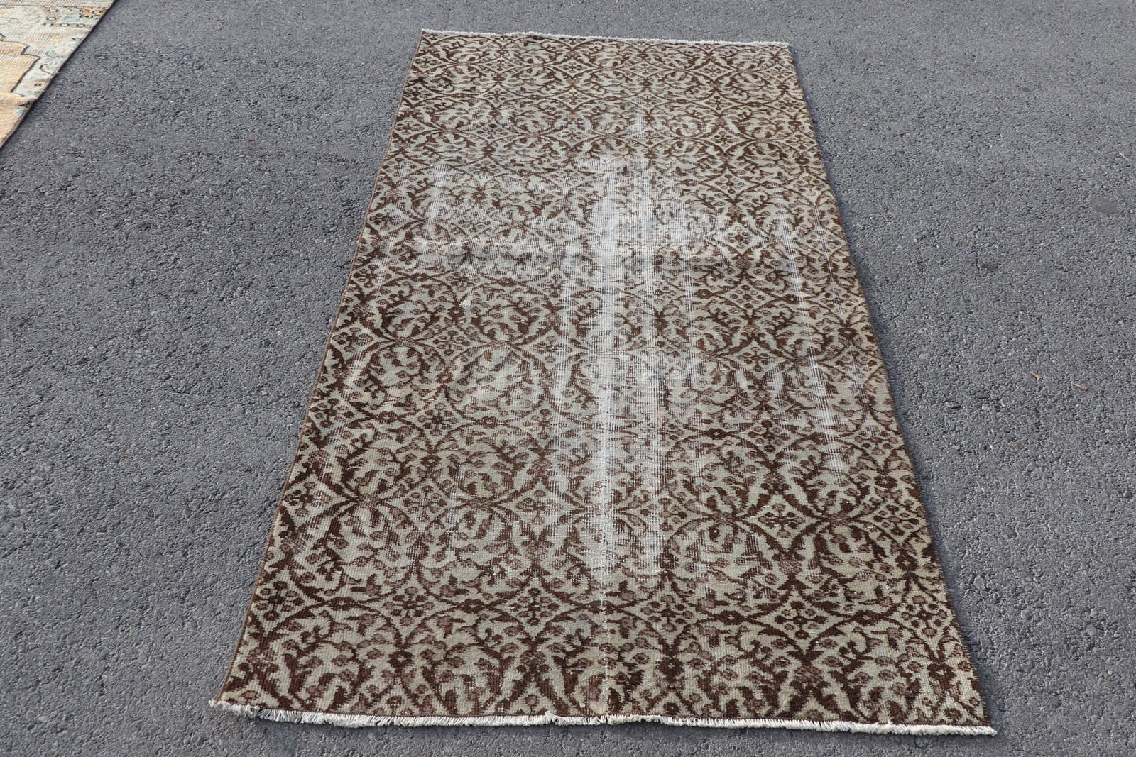 Turkish Vintage Rug, 3,7×6,8 ft Rug Rug, Brown Gray Animal Print Wool Rug