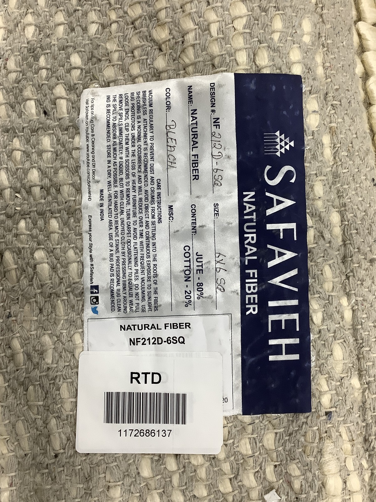 BLEACH 6′-0″ x 6′-0″ Flaw in Rug, Reduced Price 1172686137 NF212D-6SQ