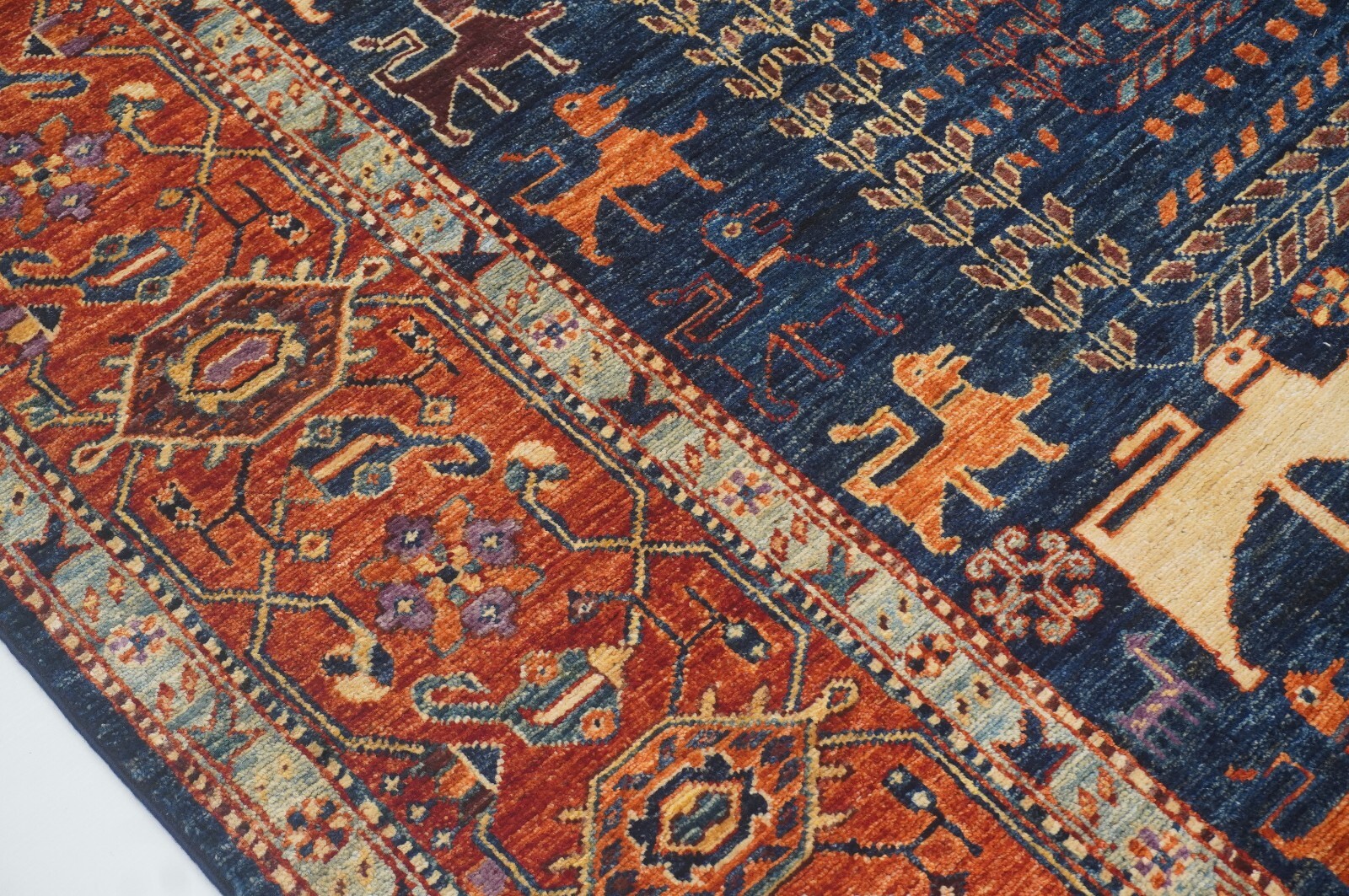 7 x 8 ft Navy Blue Gabbeh Tribal Afghan Hand Knotted Veg dye Wool Area Rug