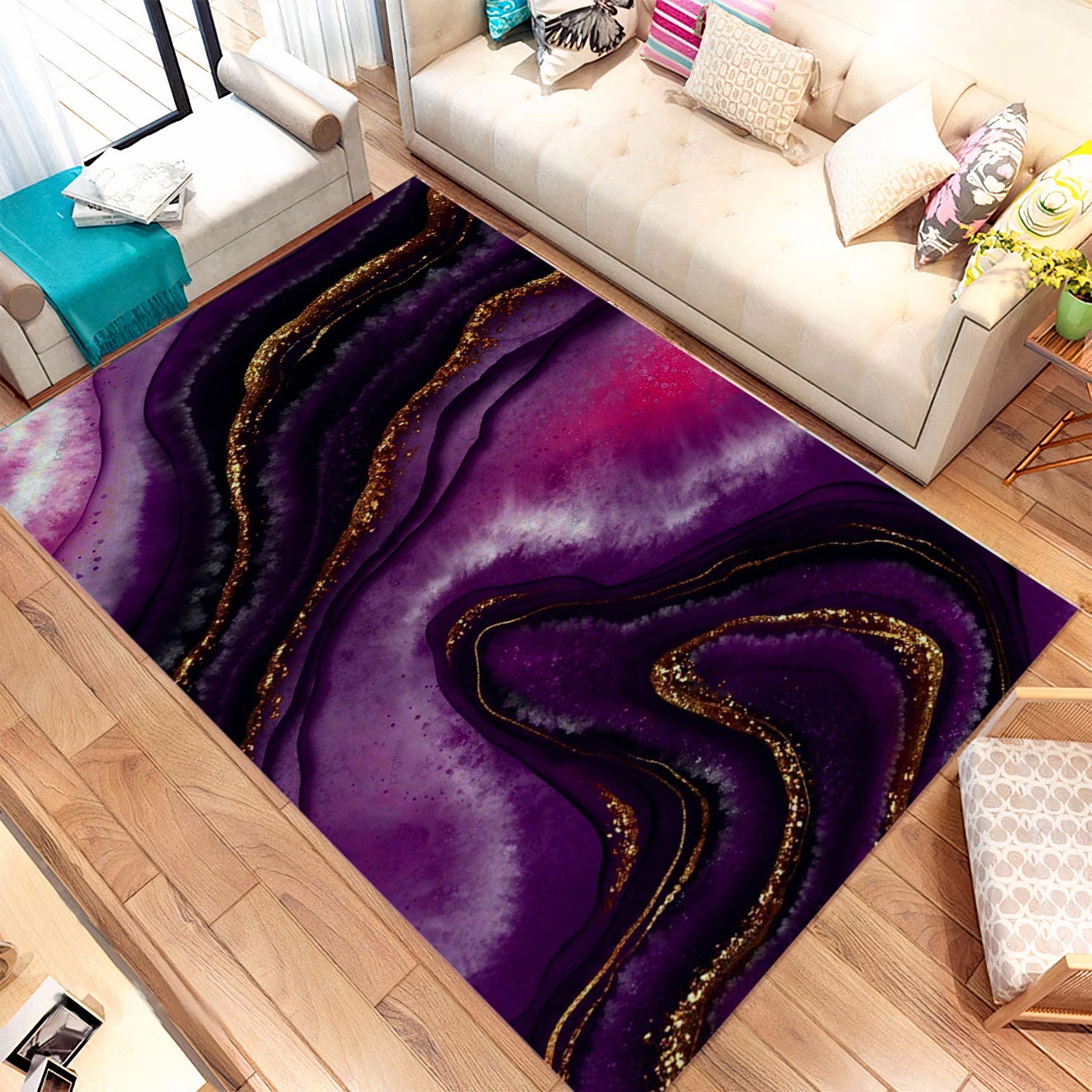 Purple Gold Marble Rug,Fan Rug,For Living Room Purple Marble Rug,Purple Gold Rug