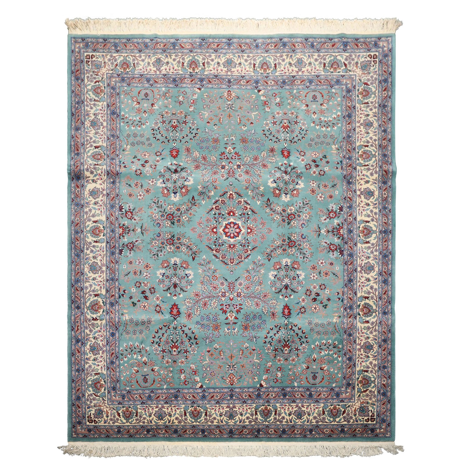 8’1”x10’4” Hand Knotted New Zealand Wool Turquoise Indo Saroukk 200 KPSI Rug