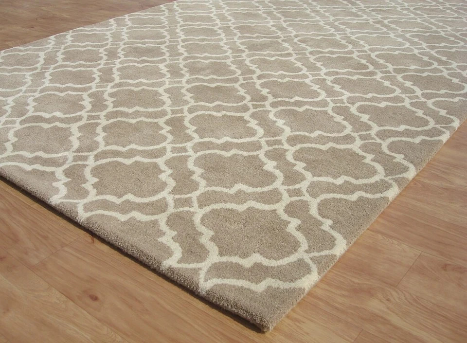 Handmade Scroll Tile Mocha Brown Modern Hand-Tufted 100% NZ Wool Area Rug