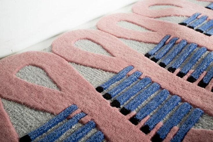 Hand Tufted Rug Scalloped Rug Pink & Blue Rug Irregular Shaped Rug 5X8, 6X9,