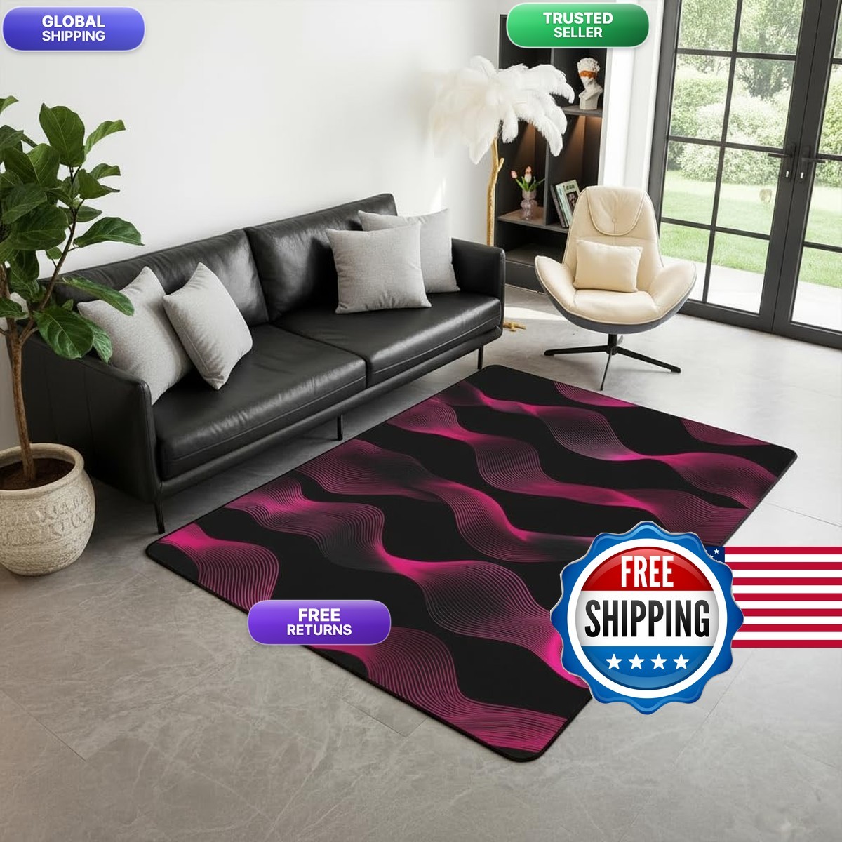 Erosebridal Pink Black Striped Area Rug For Living Roomombre Geometric Washable
