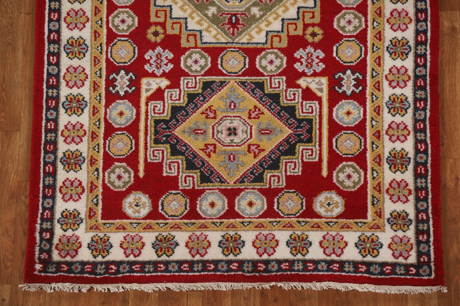 Geometric South-west Design Deep Red 4×6 ft. Kazak Indian Rug Thick Plush Rug