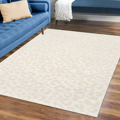 Modern Hand Tufted Wool Rug, Cream White Textured Pattern Carpet for Living Room
