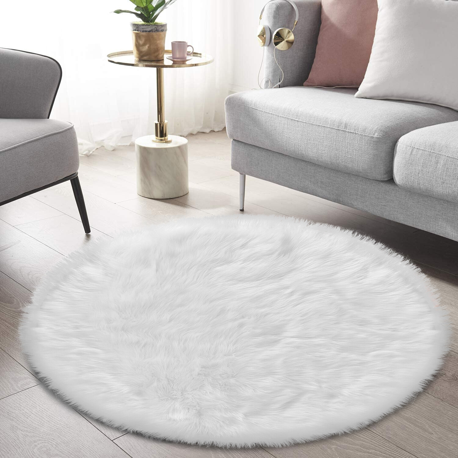 Fluffy Faux Sheepskin Shag Round Rug Super Soft Fluffy Rug Dia 3′ 4′ 5′ 6′ 6’6″